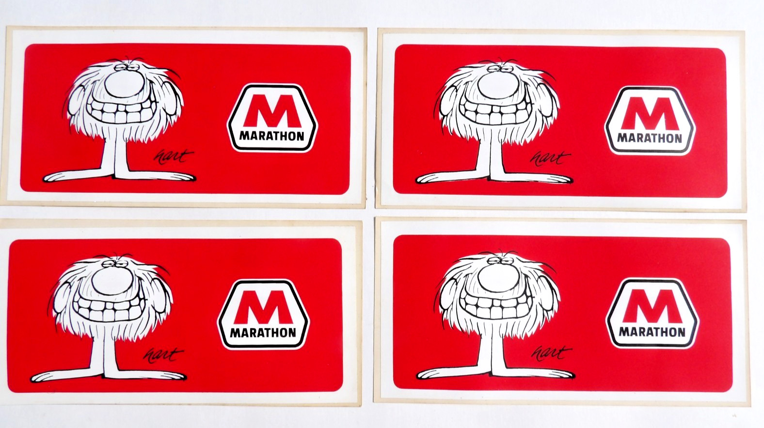 4 vintage JOHNNY HART comic  GROG marathon gas BUMPER STICKERS $17.95 