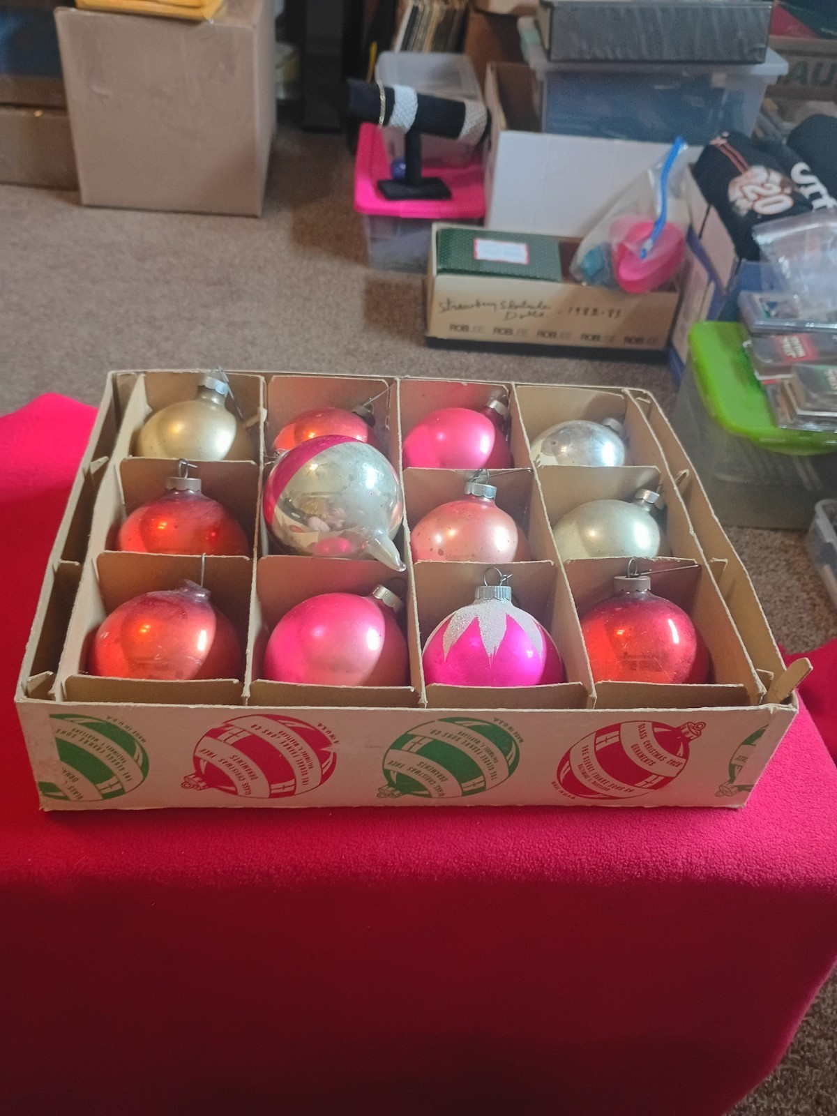 Vtg mixed lot of 12 Christmas Ornaments in Box Read Estate Find