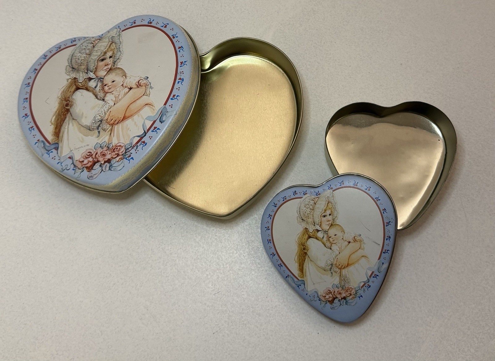 Vintage 1987 Jan Hagara Allegra Heart Tin Set Nesting Royal Orleans T33059 2pc