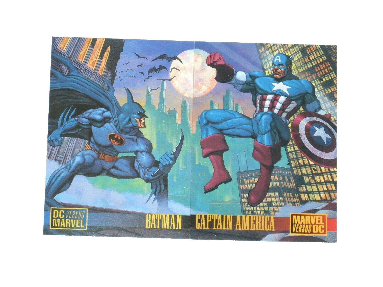 1995 FLEER MARVEL VS DC 2 CARD PROMO SET BATMAN CAPTAIN AMERICA RARE AMALGAM