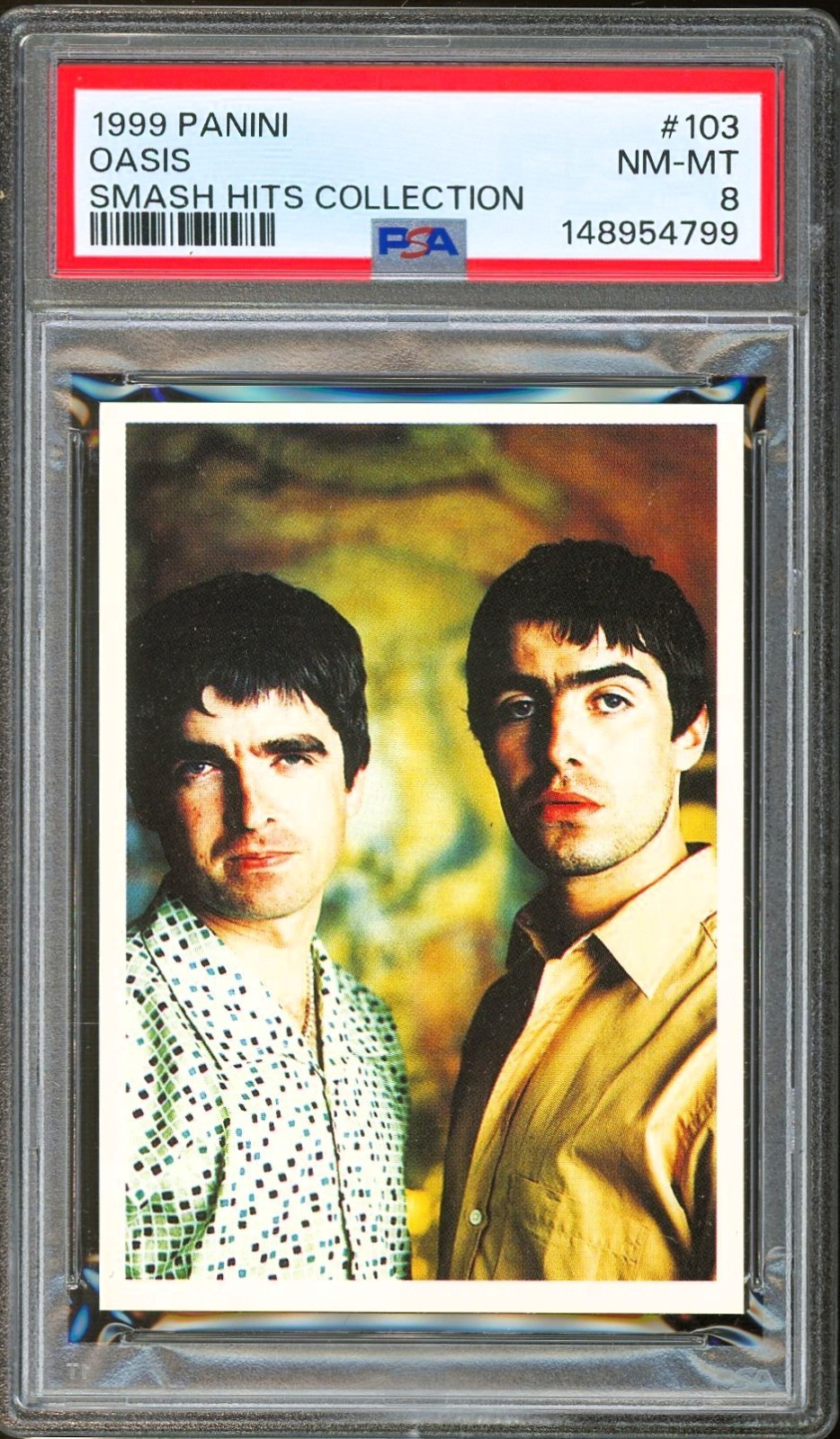 1999 Panini Smash Hits Sticker #103 Oasis Liam Noel Gallagher Rookie POP 2 PSA 8