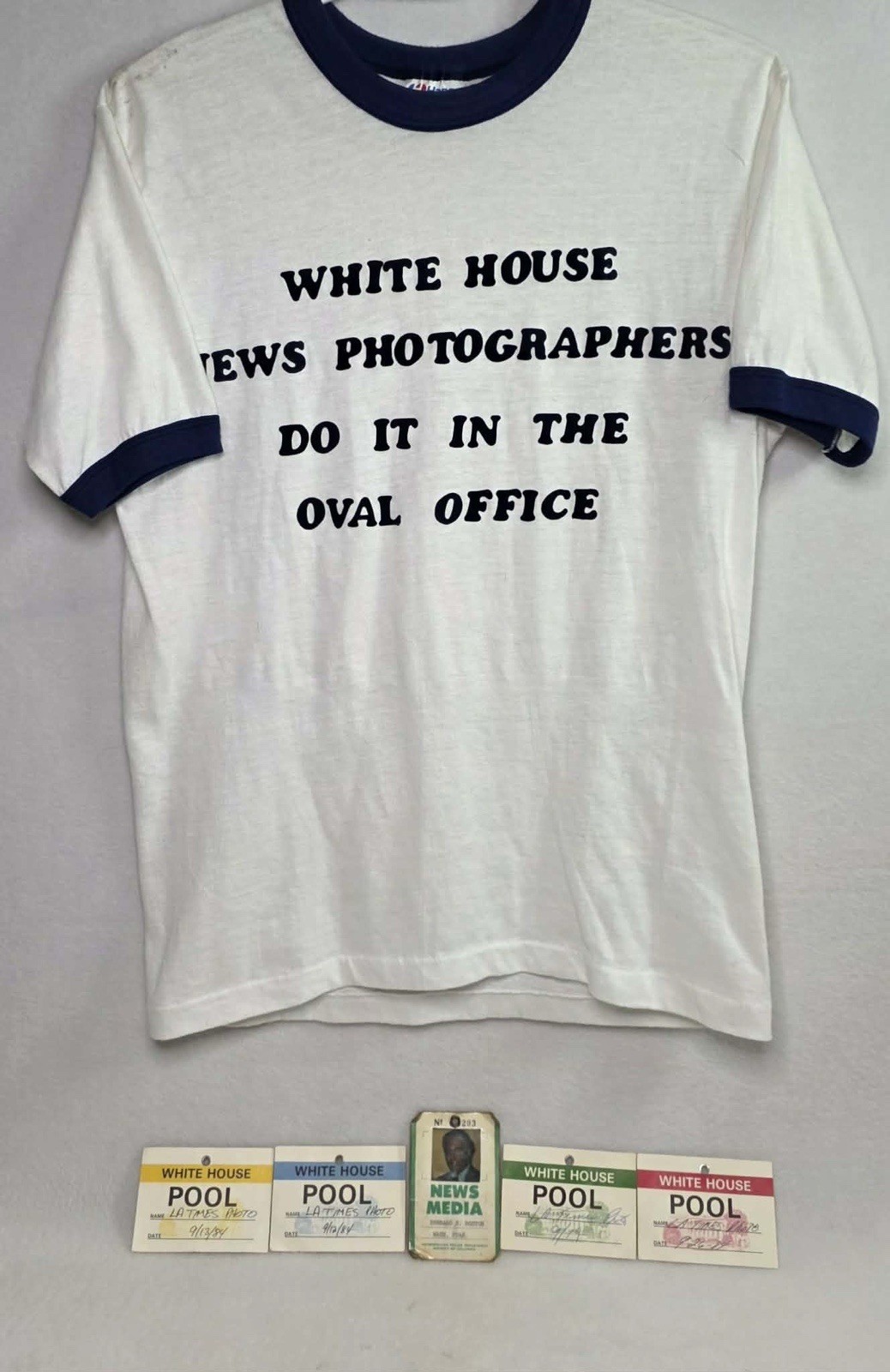 Vtg. Bernie Boston White House Press Pass Lot T-Shirt & 1984 Pool Passes M 18/23