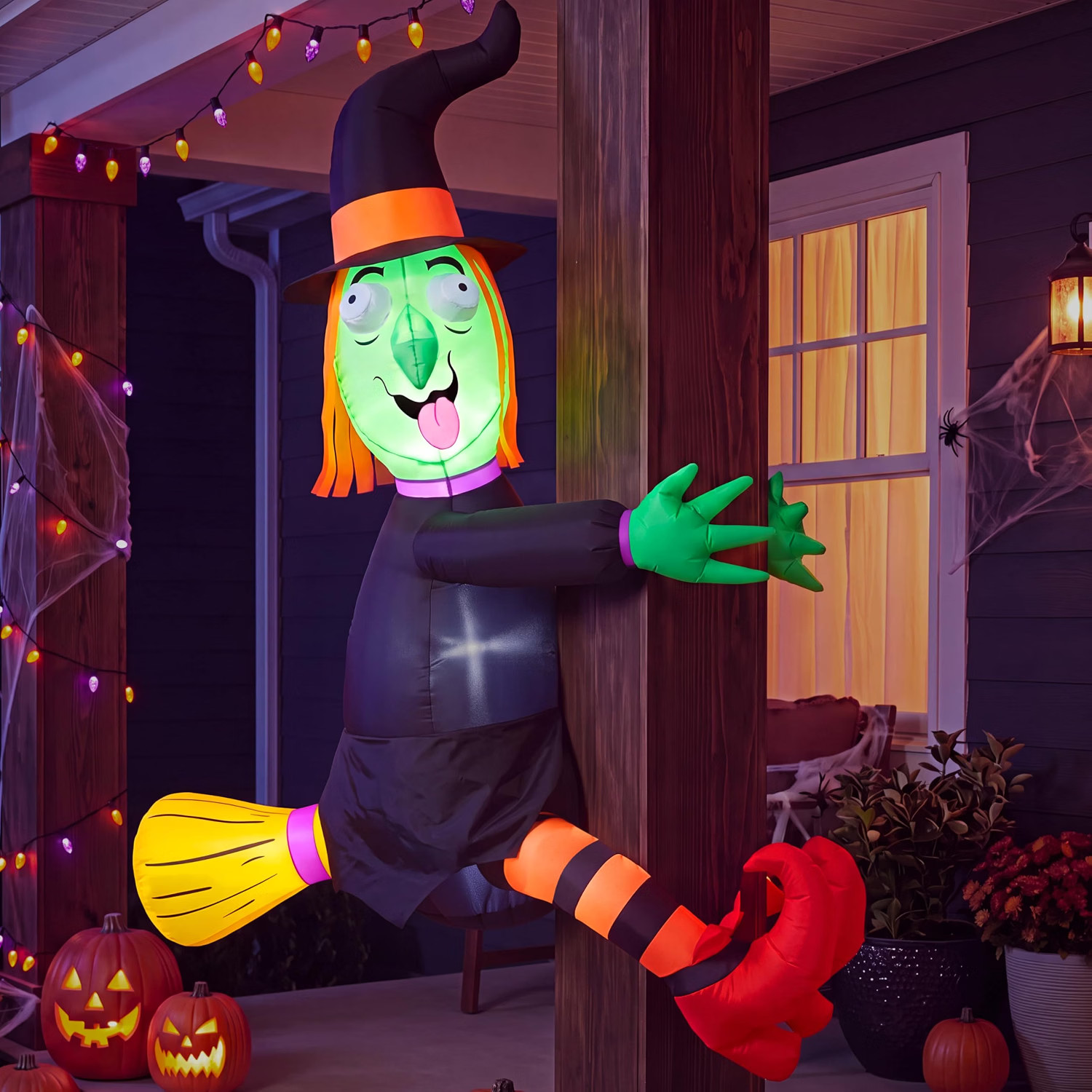 4FT Halloween Inflatable Witch with Build-In LED Lights - Outdoor Blow up Decor