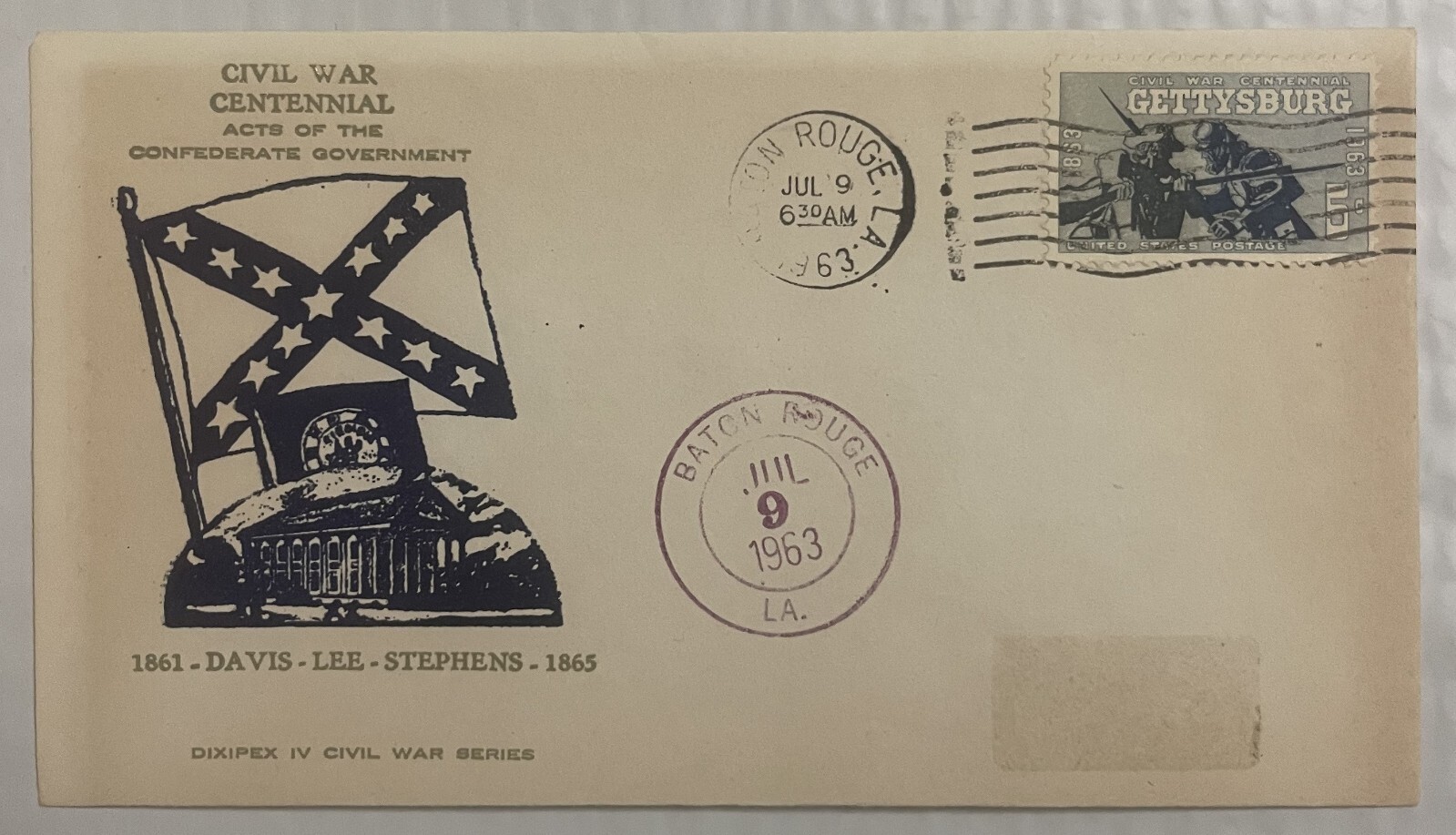 📜 1963 Civil War Centennial Commemorative Envelope — Baton Rouge Louisiana