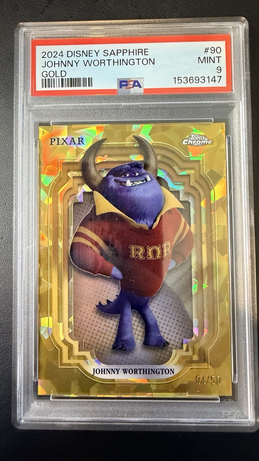 2024 Topps Chrome Sapphire Disney Johnny Worthington Gold #/50 psa 9