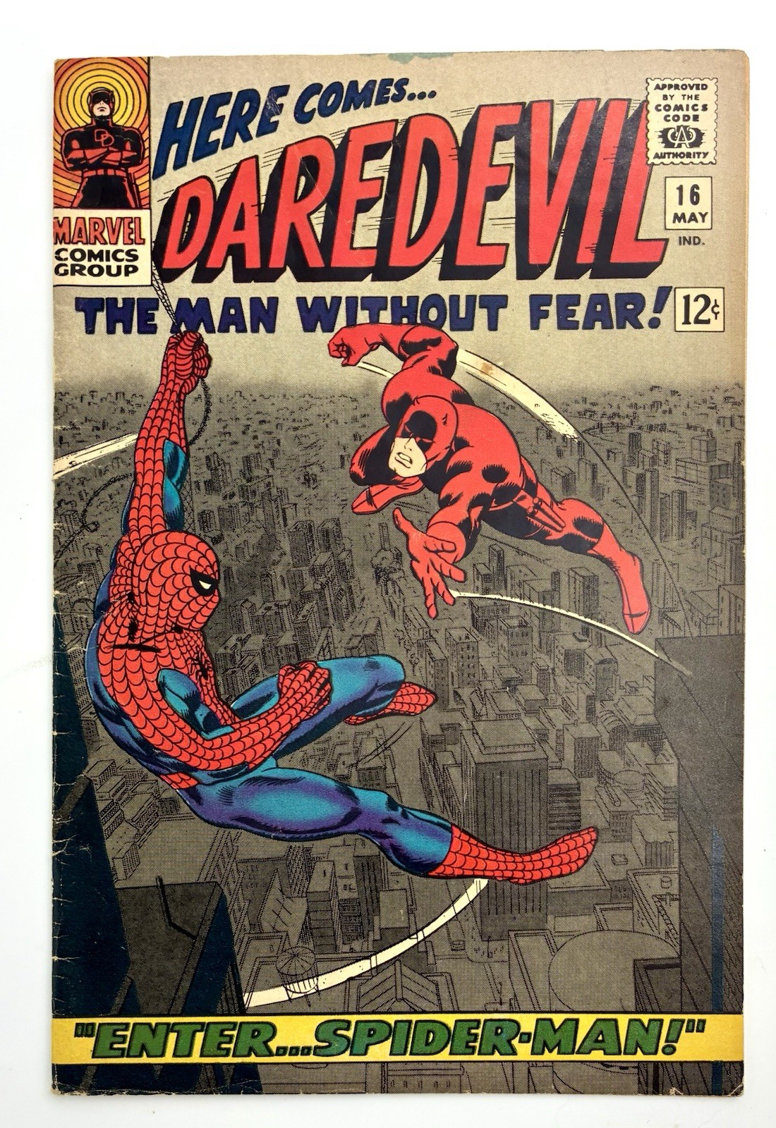 Daredevil #16 1966 5.5 F- 🔑 1st Spider-Man art John Romita Sr.