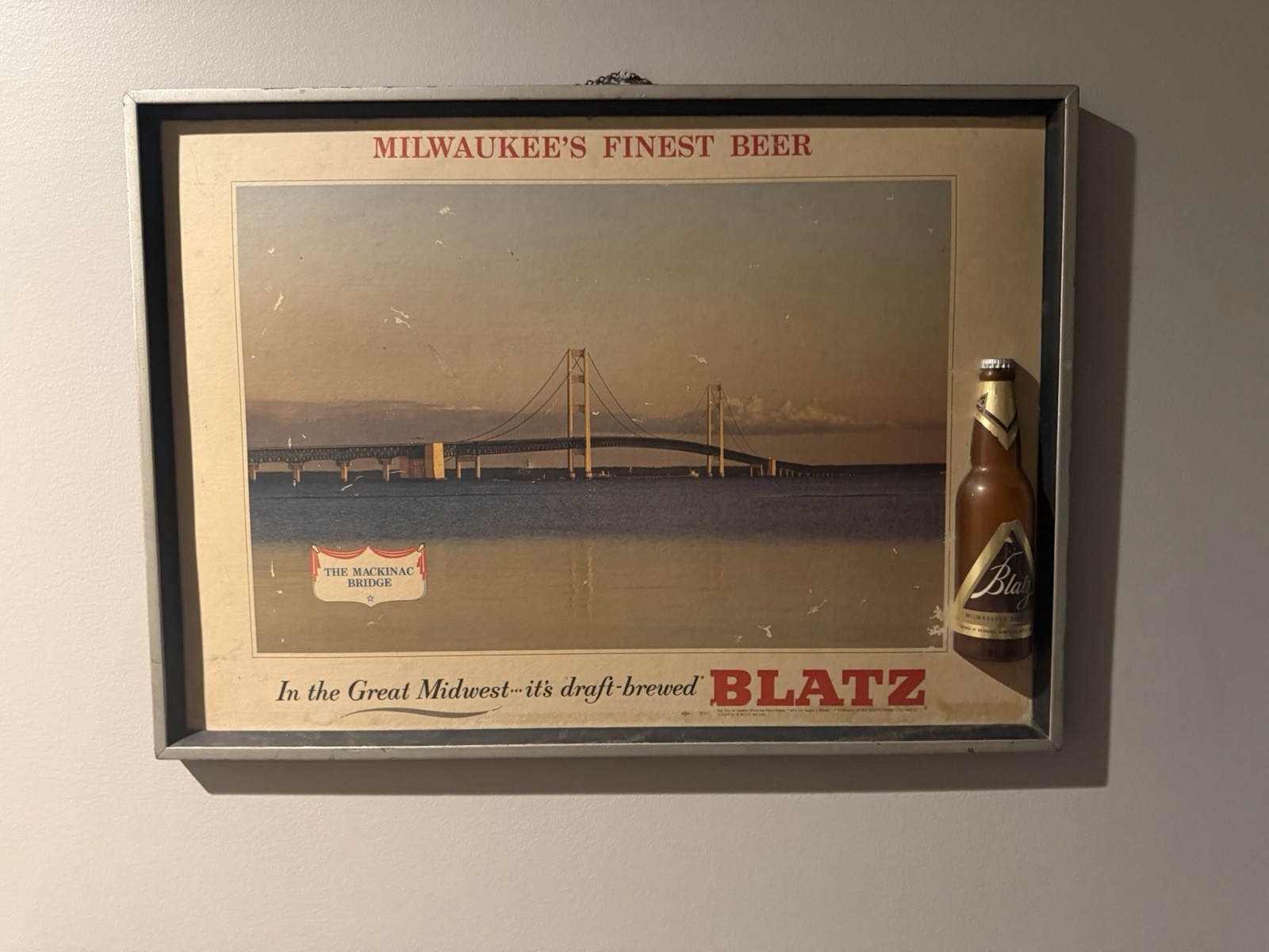 Vintage Blatz Beer Mackinac Bridge Advertising Sign 3D Bottle Milwaukee 