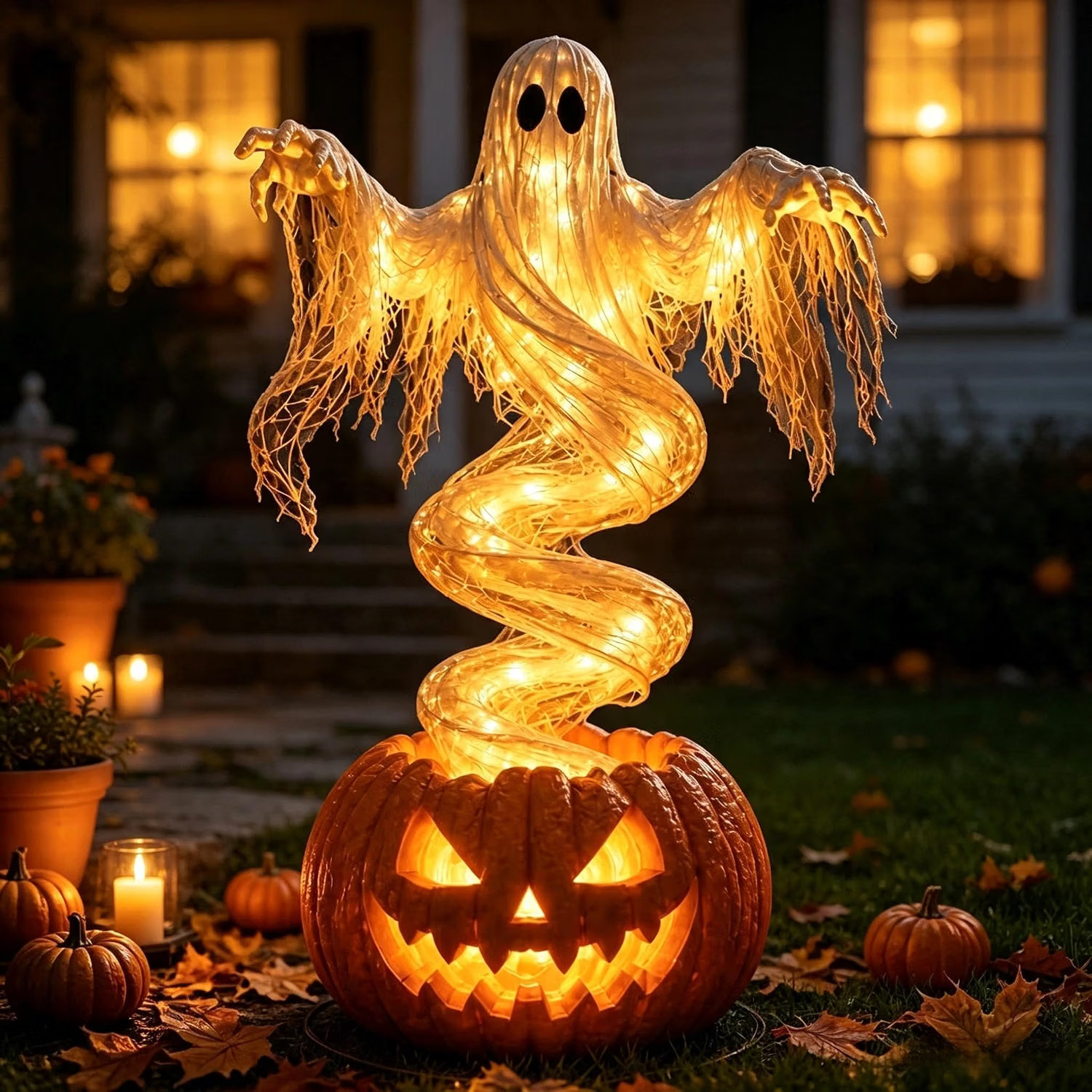 LED Swirling Ghost Pumpkin Yard Lamp | Lighted Halloween Garden Decor, Outdoor L