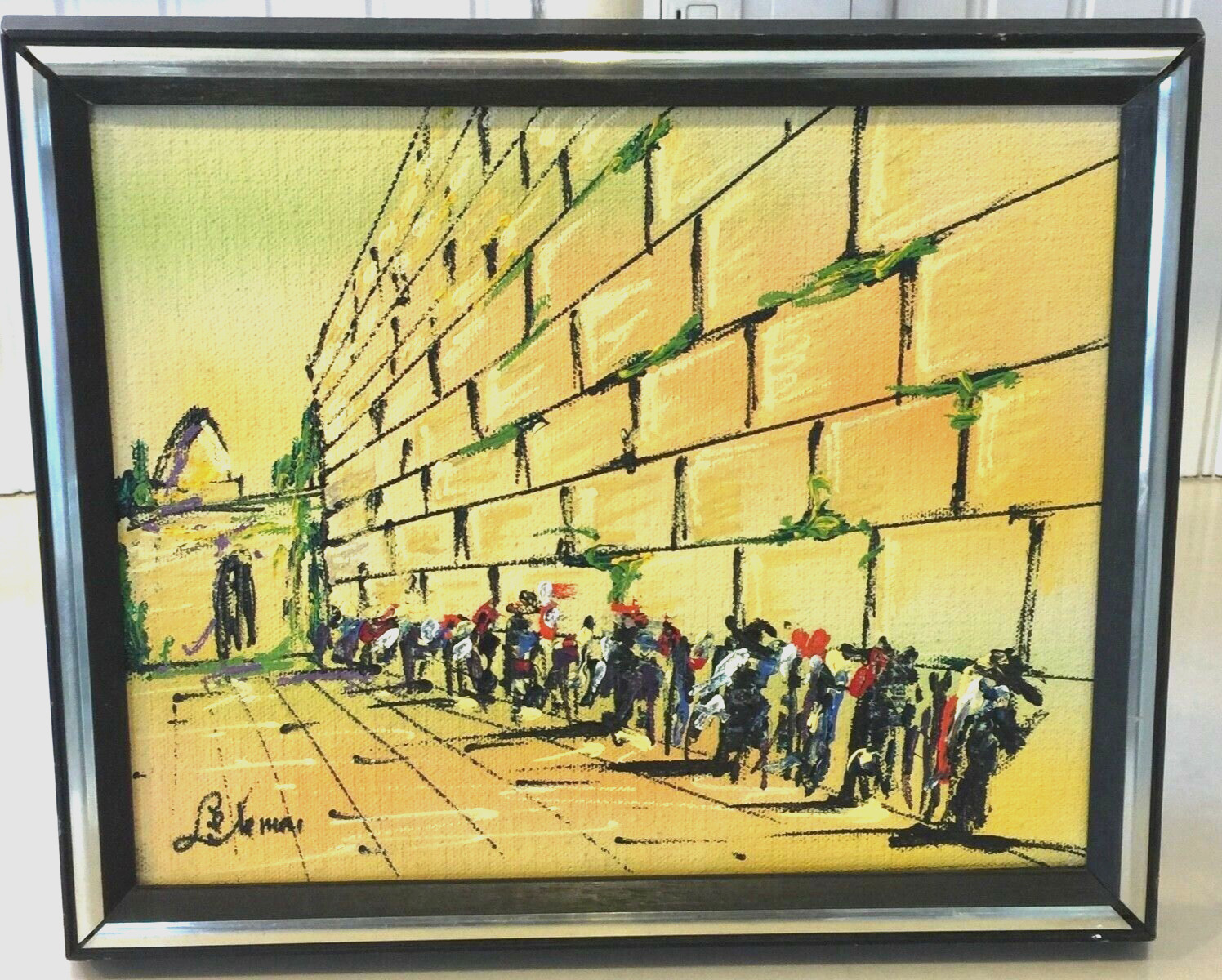 Vintage Jewish Western Wailing Wall Israeli Judaica Art Hebrew Jerusalem Israel