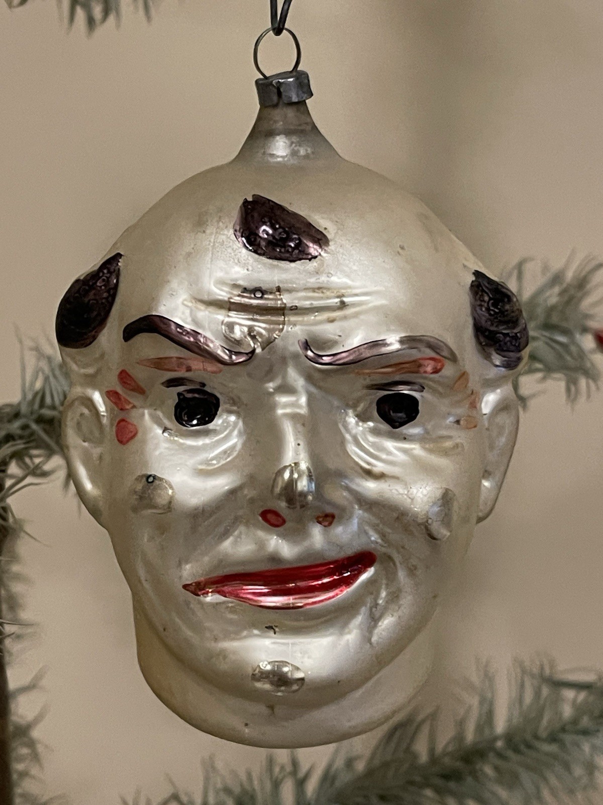Large Antique Devil Head Glass Ornament Christmas Germany German