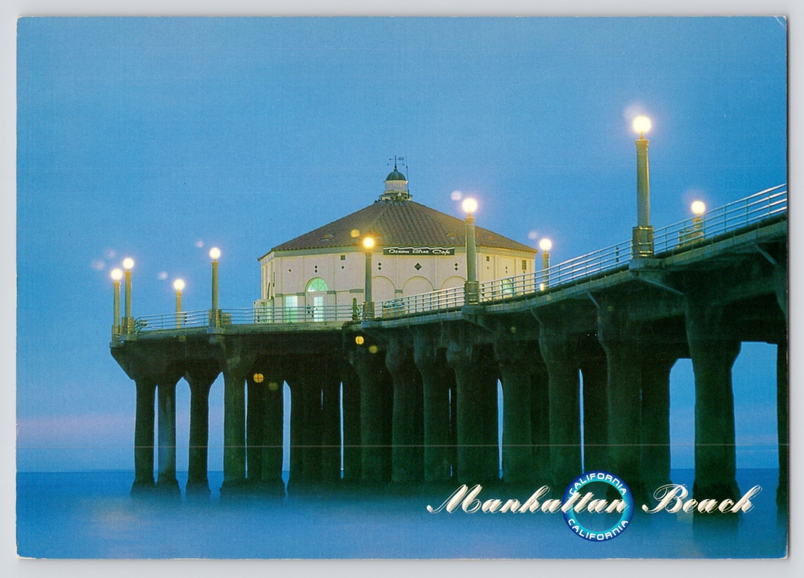Manhattan Beach Pier at Sunset Night Scene California c1990 UNP 5x7\
