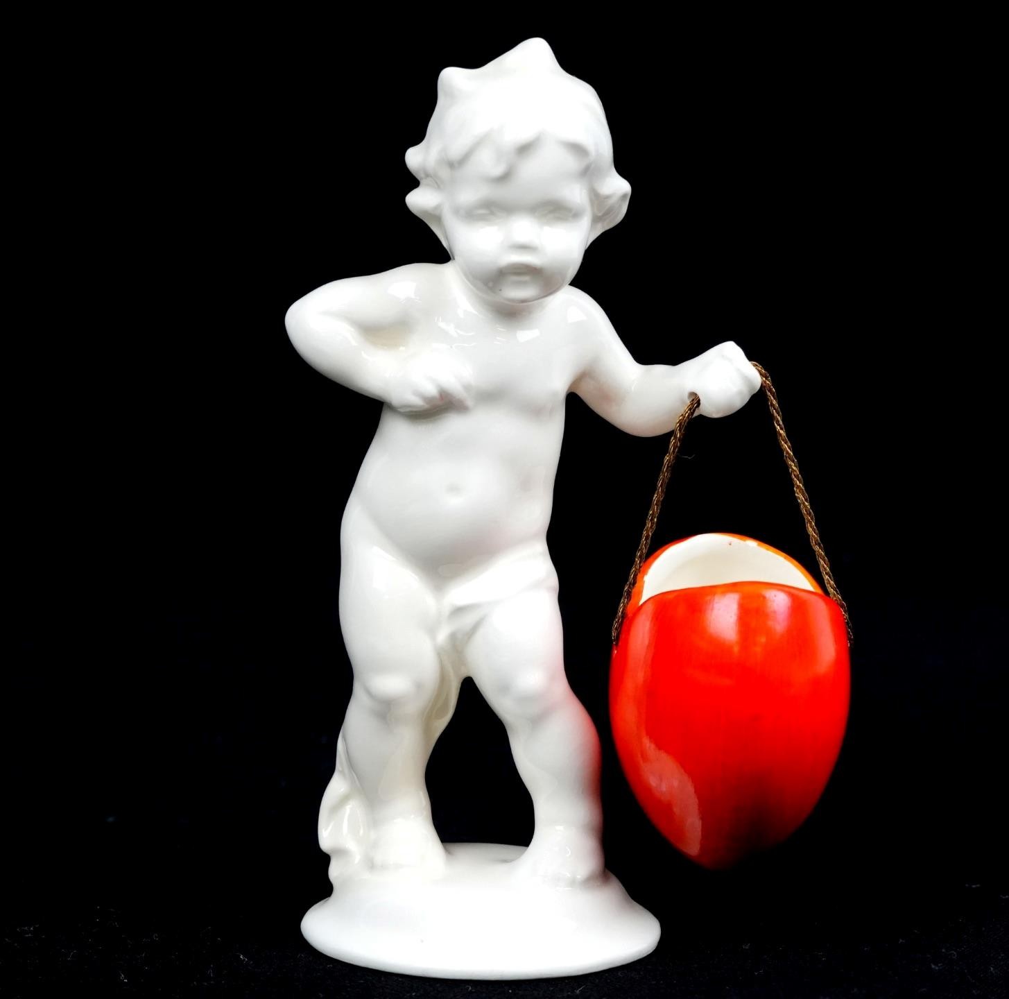 Hertwig & Co German Porcelain Cherub W/ Basket Vintage 5 1/4\
