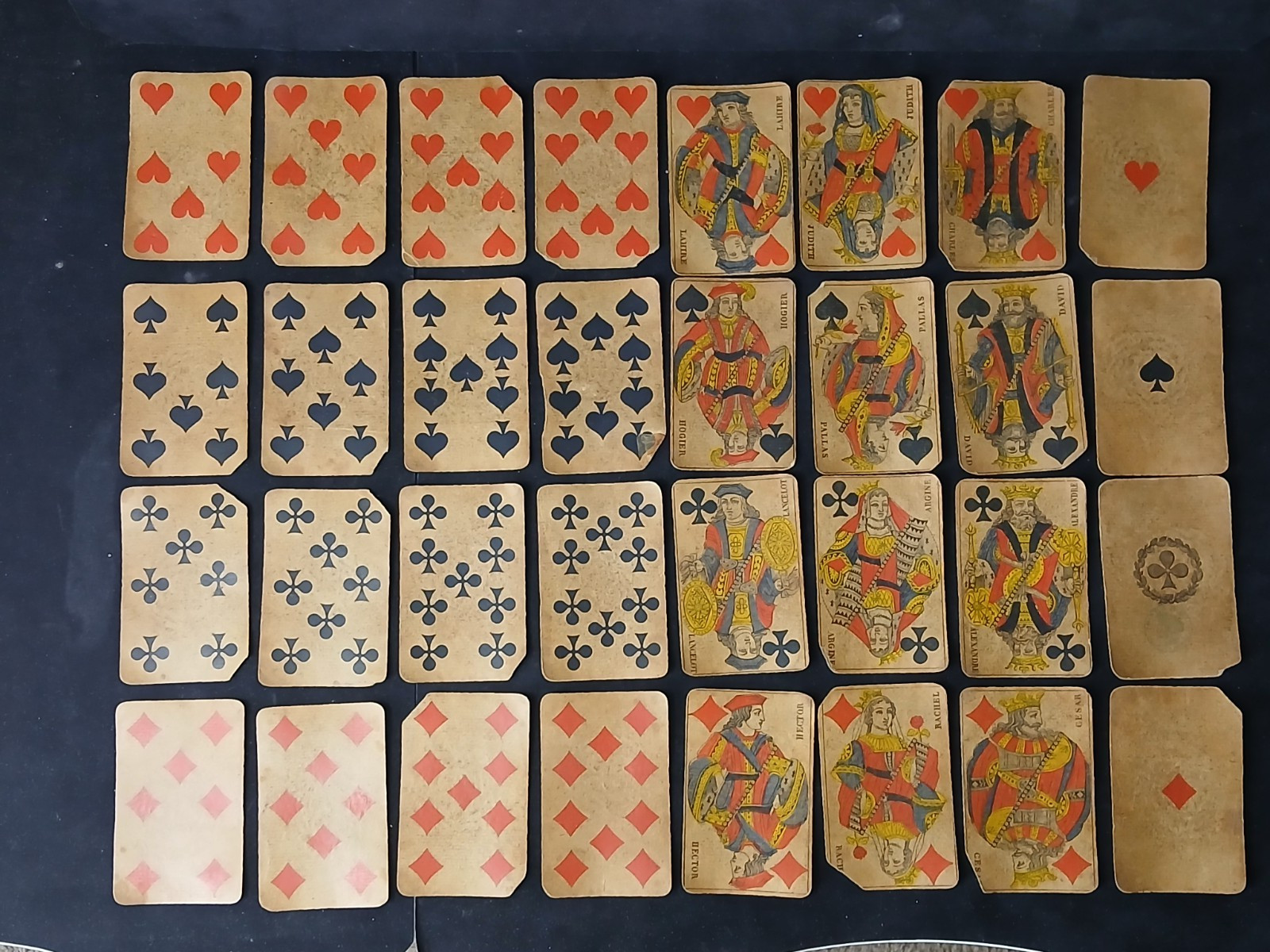 1890 French Belote Playing Cards - 7 thru Ace 2 Sets
