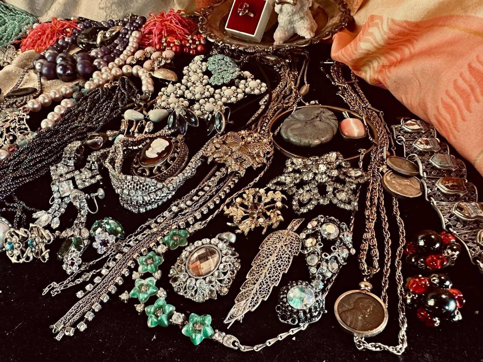 Vintage Antique Jewelry Mixed Lot 100+ Weiss 925 Plate Necklaces Bracelets Ring