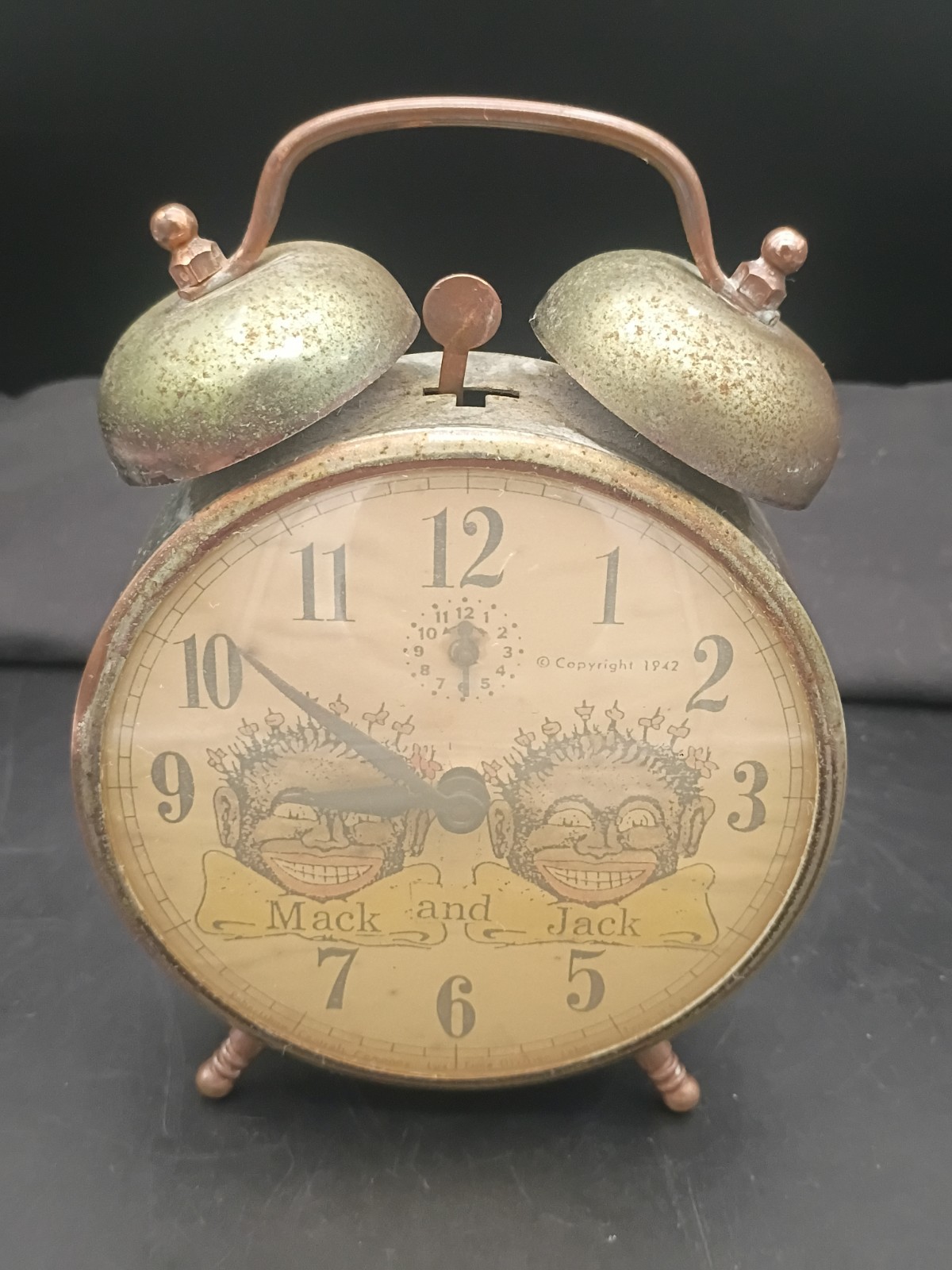 Rare 1942 Mack and Jack Robertshaw Lux Animated Twin Bell Alarm Clock Vintage