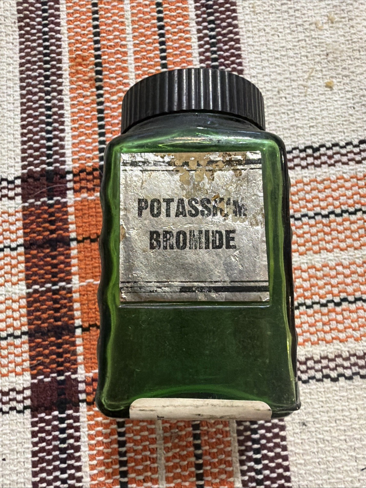Vintage Green Glass Jar Owens-Illinois Glass Company Potassium Bromide Jar Empty