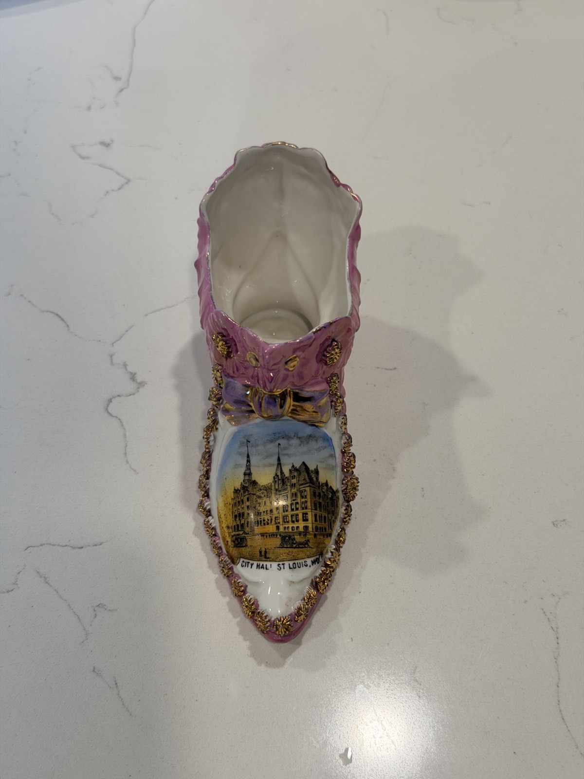 Antique 1904 St Louis World’s Fair Era Porcelain Shoe City Hall Souvenir Gilt