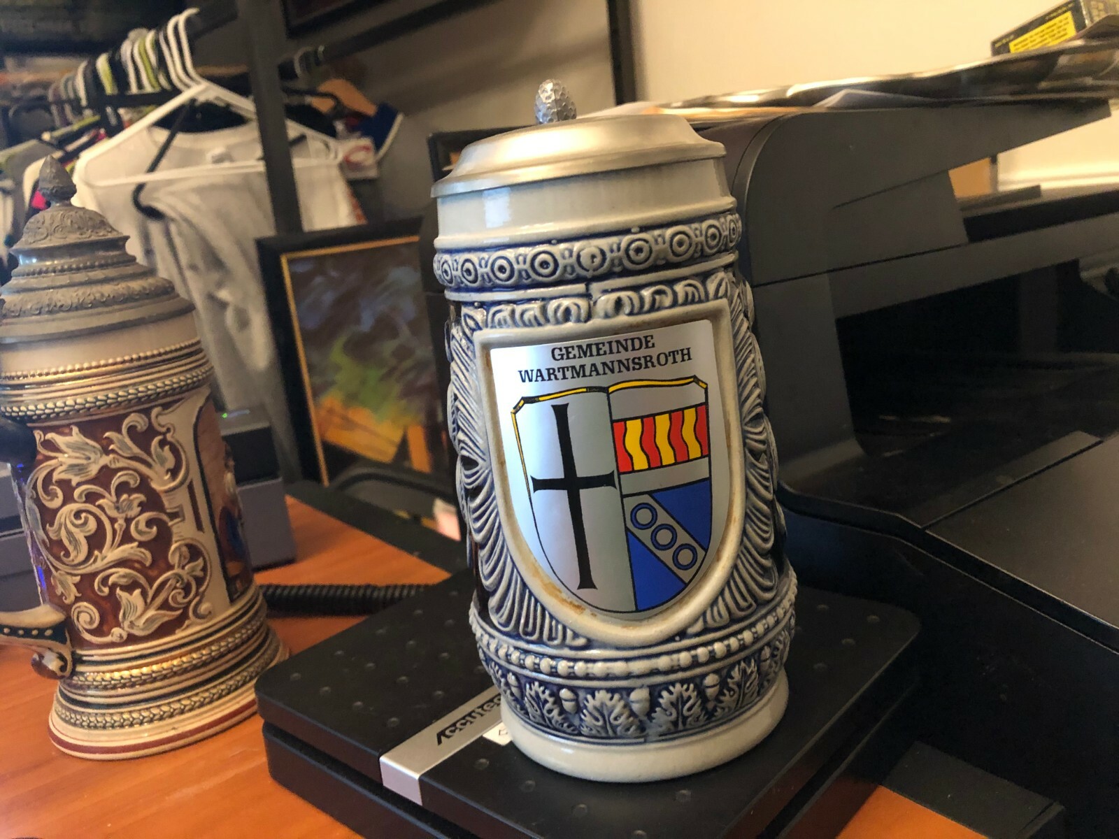 German Stein  Beautiful  artwork rare Lidded Gemeinde Wartmannsroth mettlach