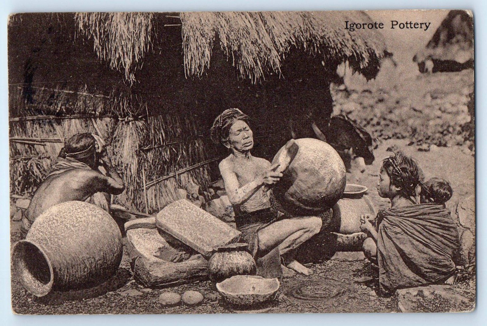 Philippines Postcard Igorot Pottery Near Nipa House 1912 Antique Posted