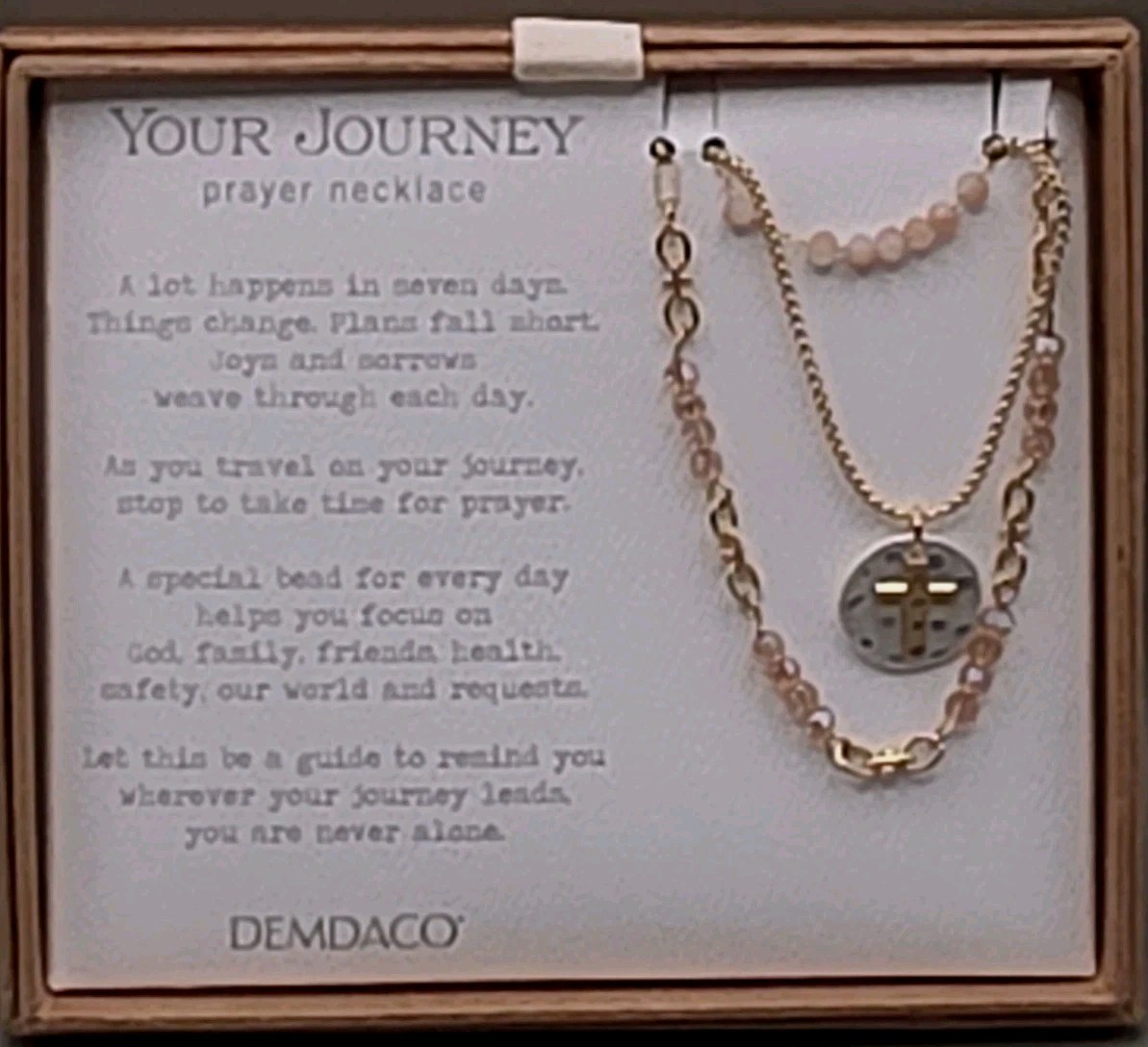 NIB Demdaco Your Journey Beaded Cross  Prayer Necklace Gold/Silver Tone 
