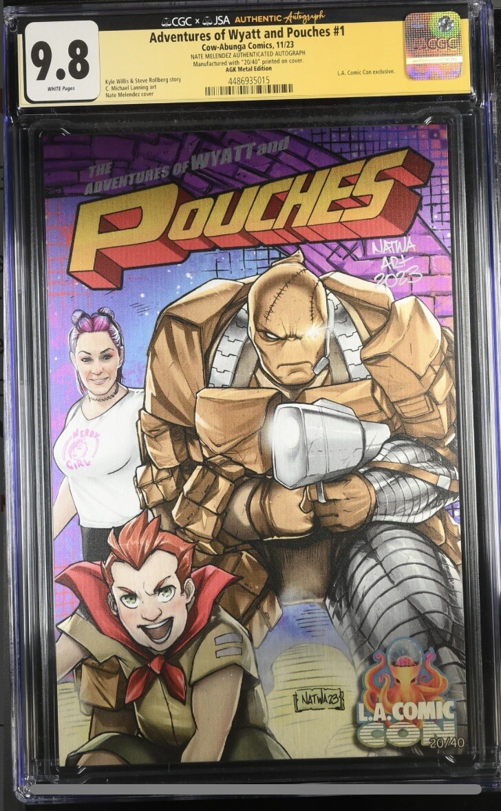 The Adventures of Wyatt & Pouches Metal Cover LACC ‘23 CGC 9.8 JSA Nate Melendez