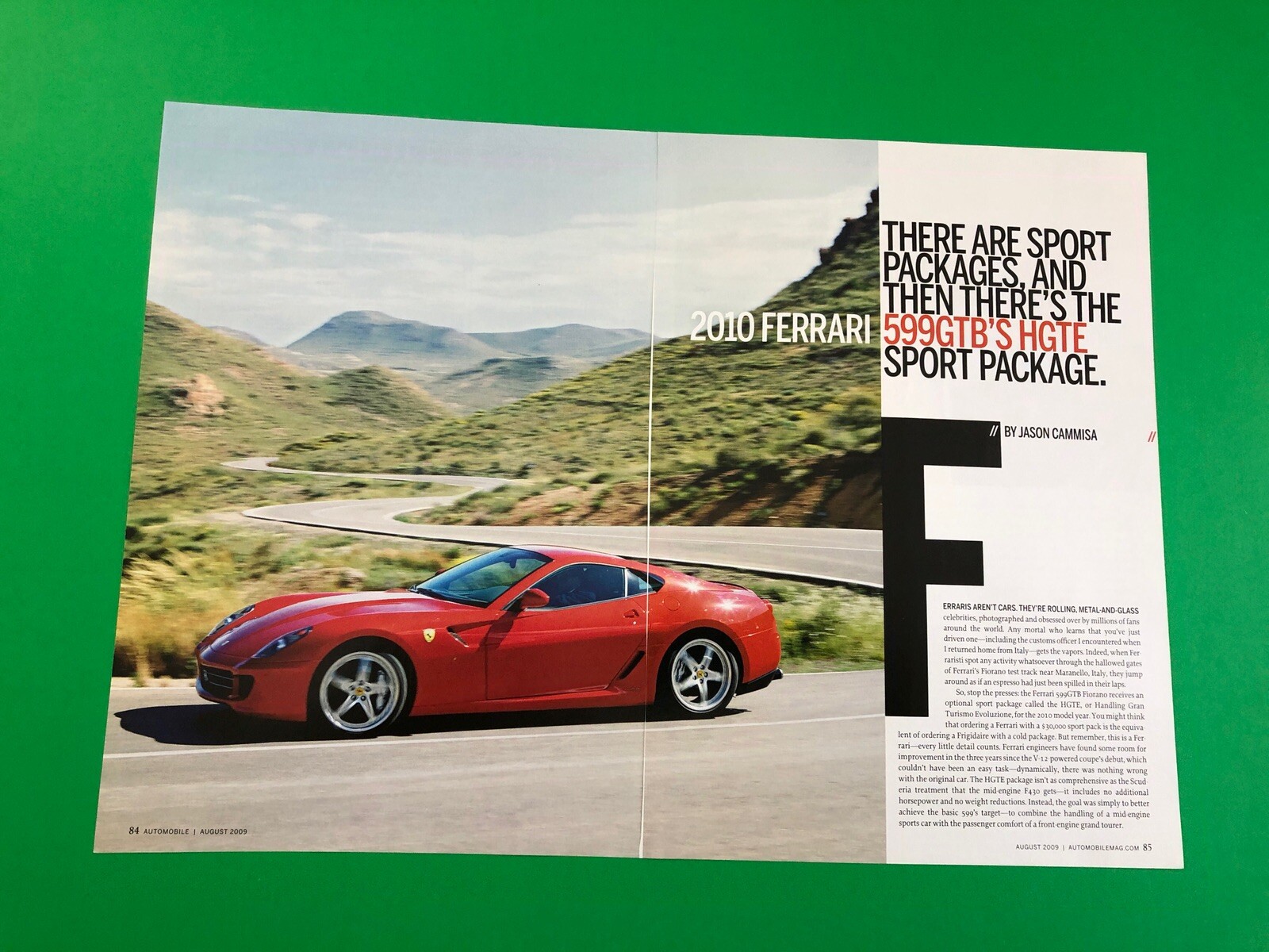 2009 2010 FERRARI 599GTB 599 GTB ORIGINAL VINTAGE PRINT AD ROAD TEST 3 PAGE