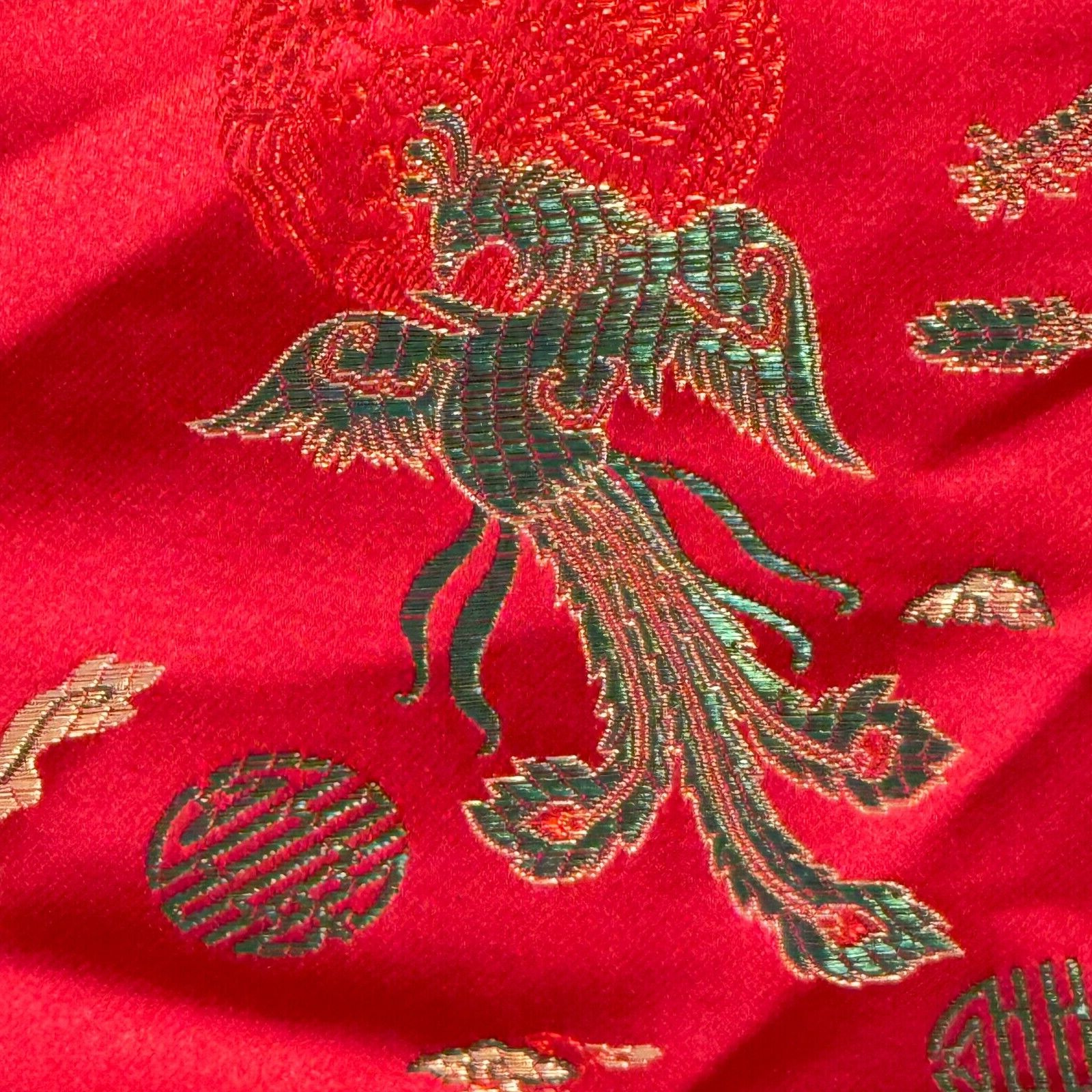 Chinese Asian Red Fabric Reversible Brocade Dragons Birds Red 72\