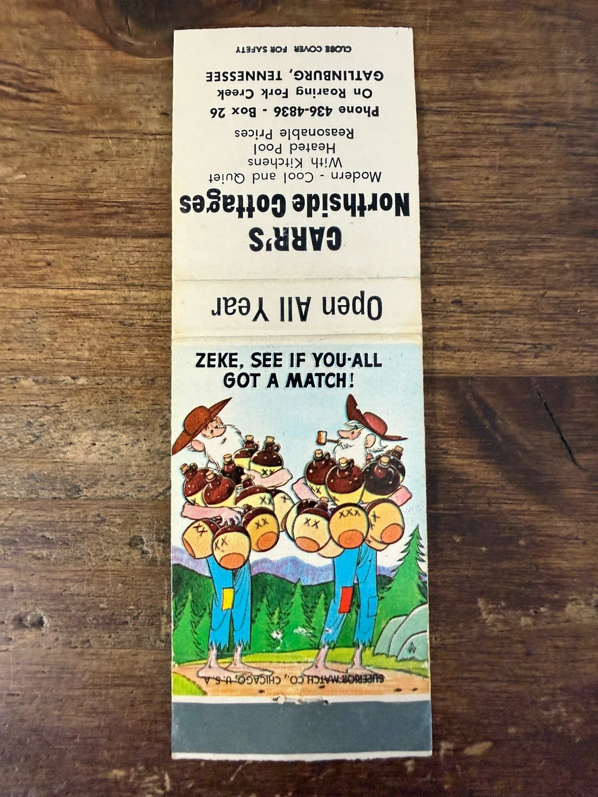D1323 Carr’s Northside Cottages Gatlinburg Tennessee Vintage Matchbook Cover