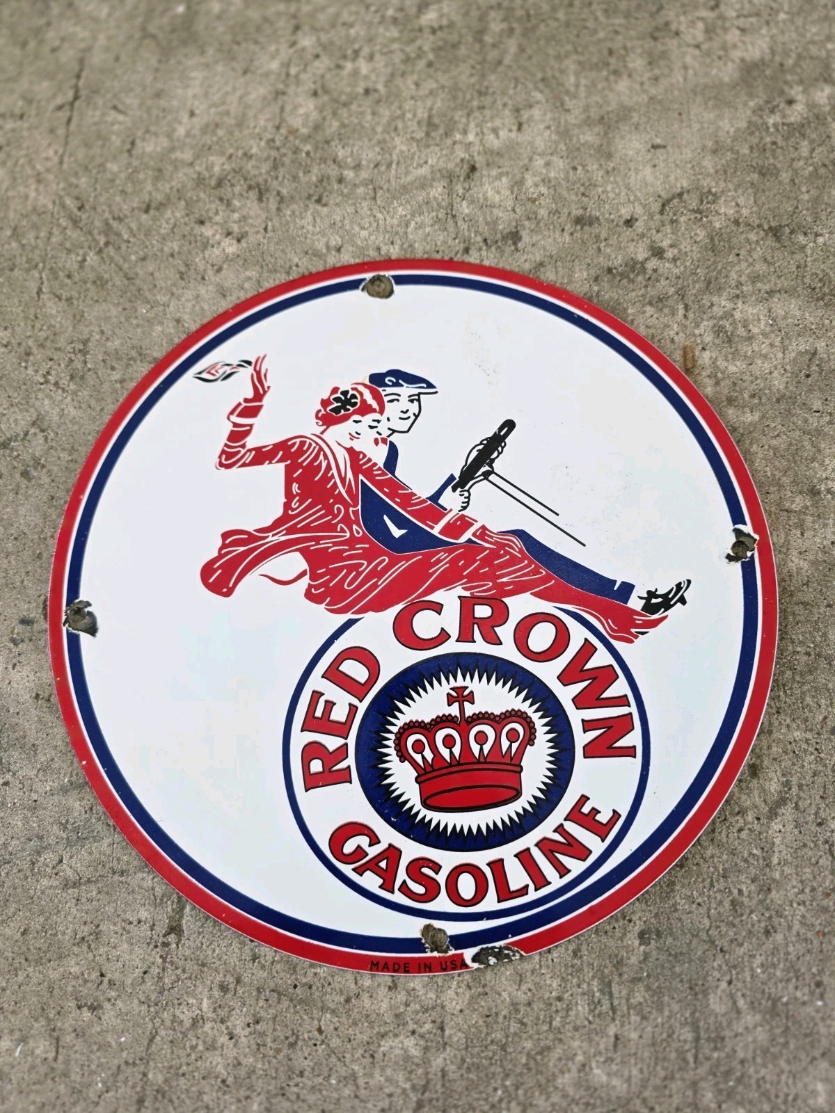 VINTAGE RED CROWN GASOLINE PORCELAIN GAS STATION SIGN 12 VINTAGE RED CROWN GASOLINE PORCELAIN GAS STATION SIGN 12