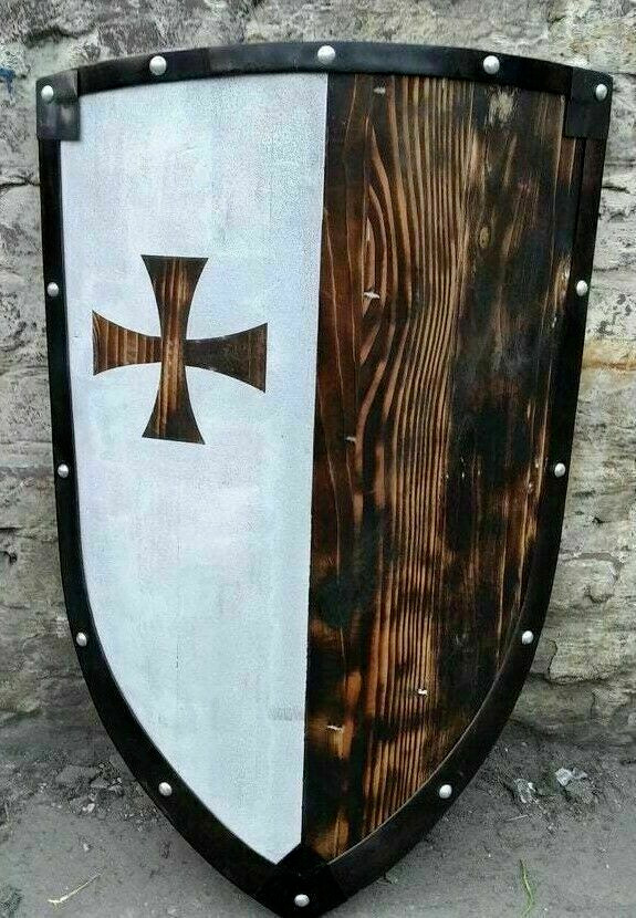 24\'\'Medieval Knight Cross Viking Wooden Shield Battle Warrior Crusader LARP New