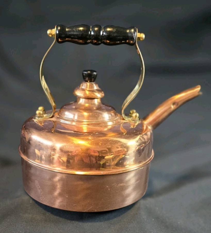 Vintage Solid Copper Whistling Simplex Tea Kettle Pot  Made In England