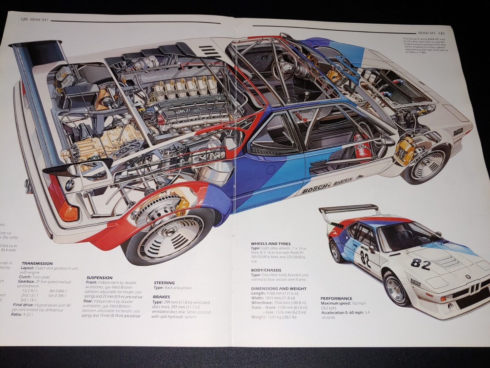 UNIQUE ~ BMW M1 Automobile Illustrated Collectible Spec Article Print ~ INSIDE