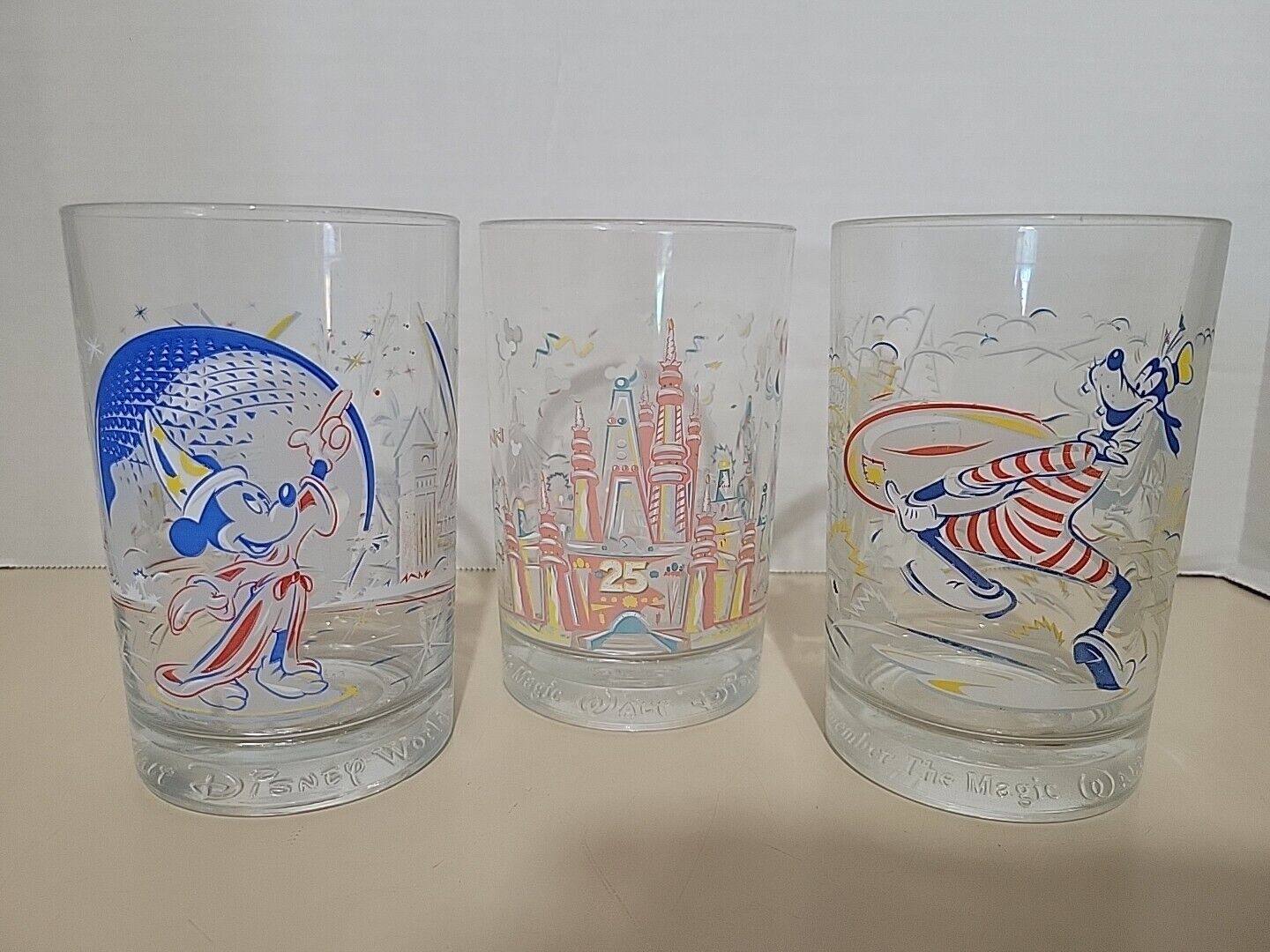 3 McDonalds 1996 Walt Disney World Remember The Magic 25th Anniversary Glasses