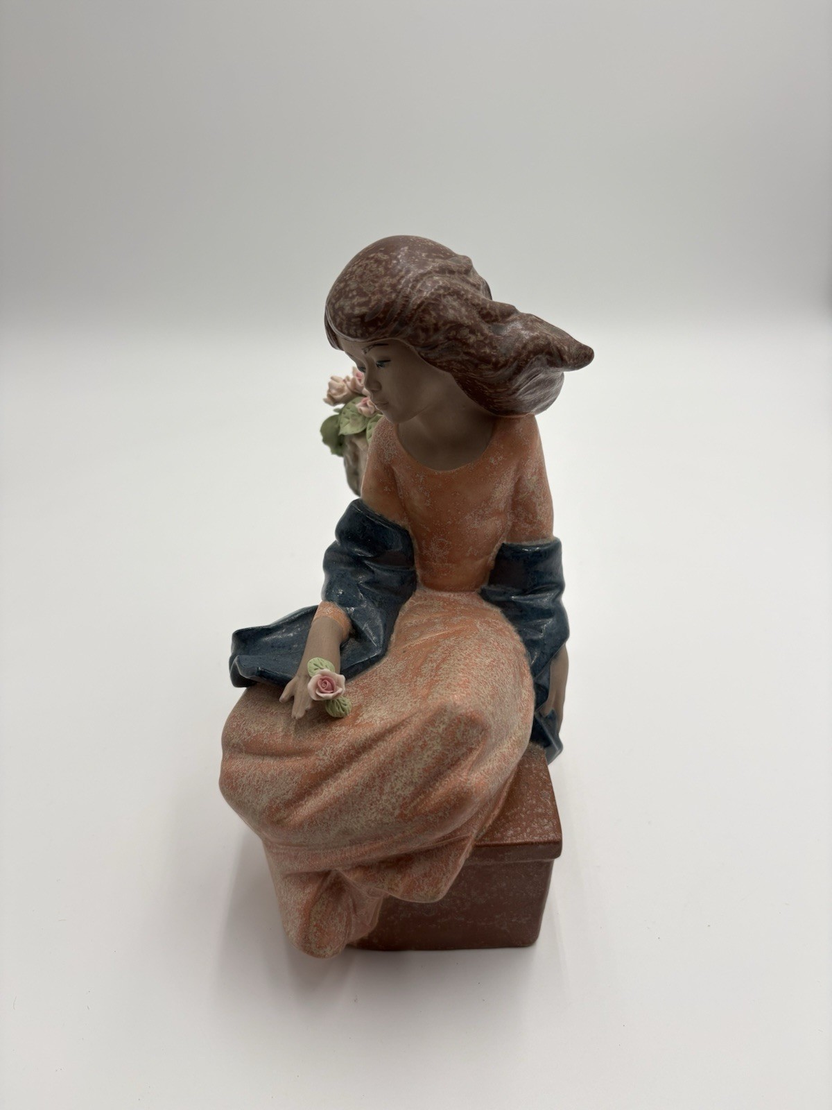 Nadal Spain Large Figurine Lady with large Pot of Pink Roses