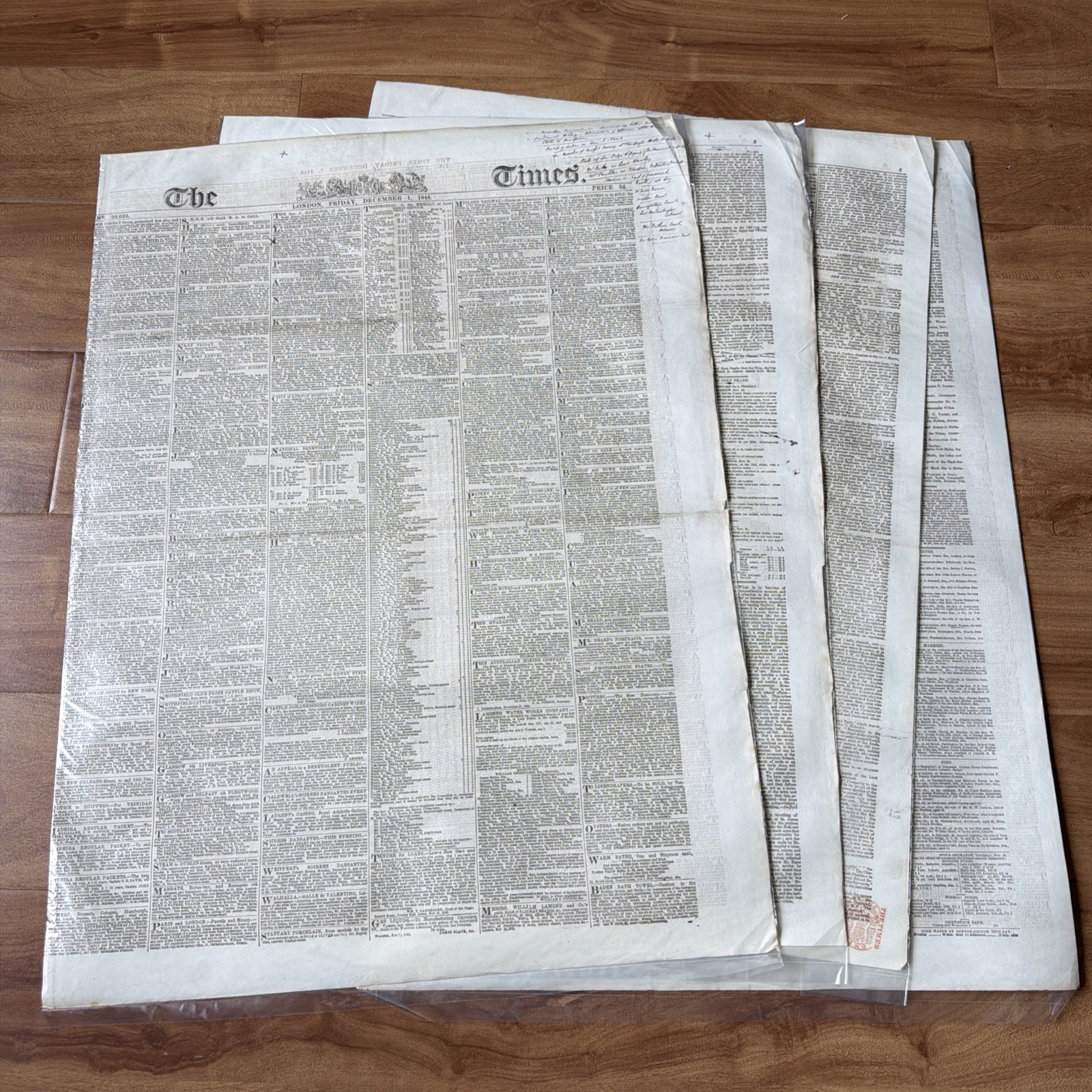 December 1 1848 THE LONDON TIMES  Antique Early Victorian ORIGINAL Newspaper