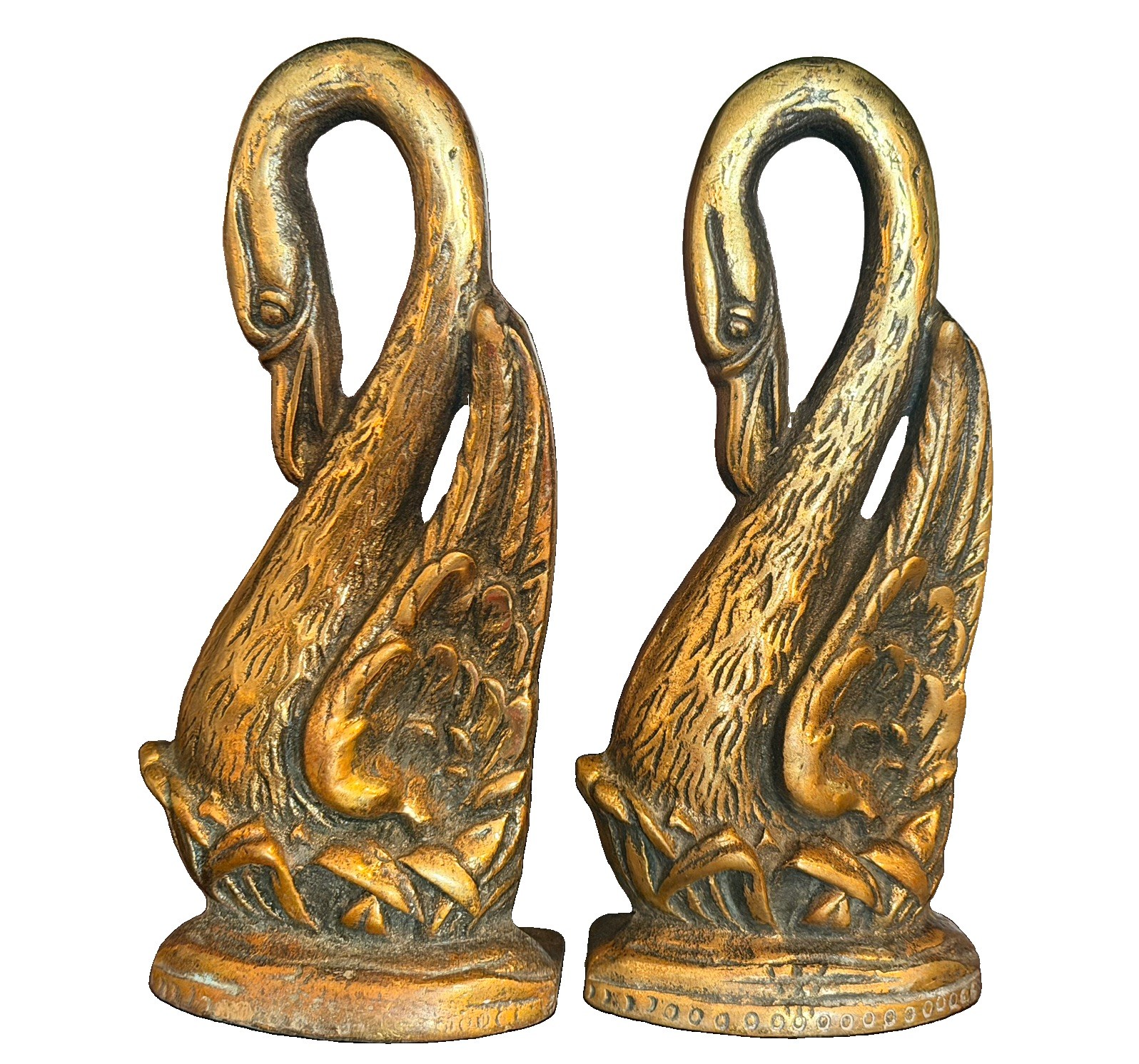 Pair of Vintage Beautiful Quality Solid Brass Swan Bookends Made in England 