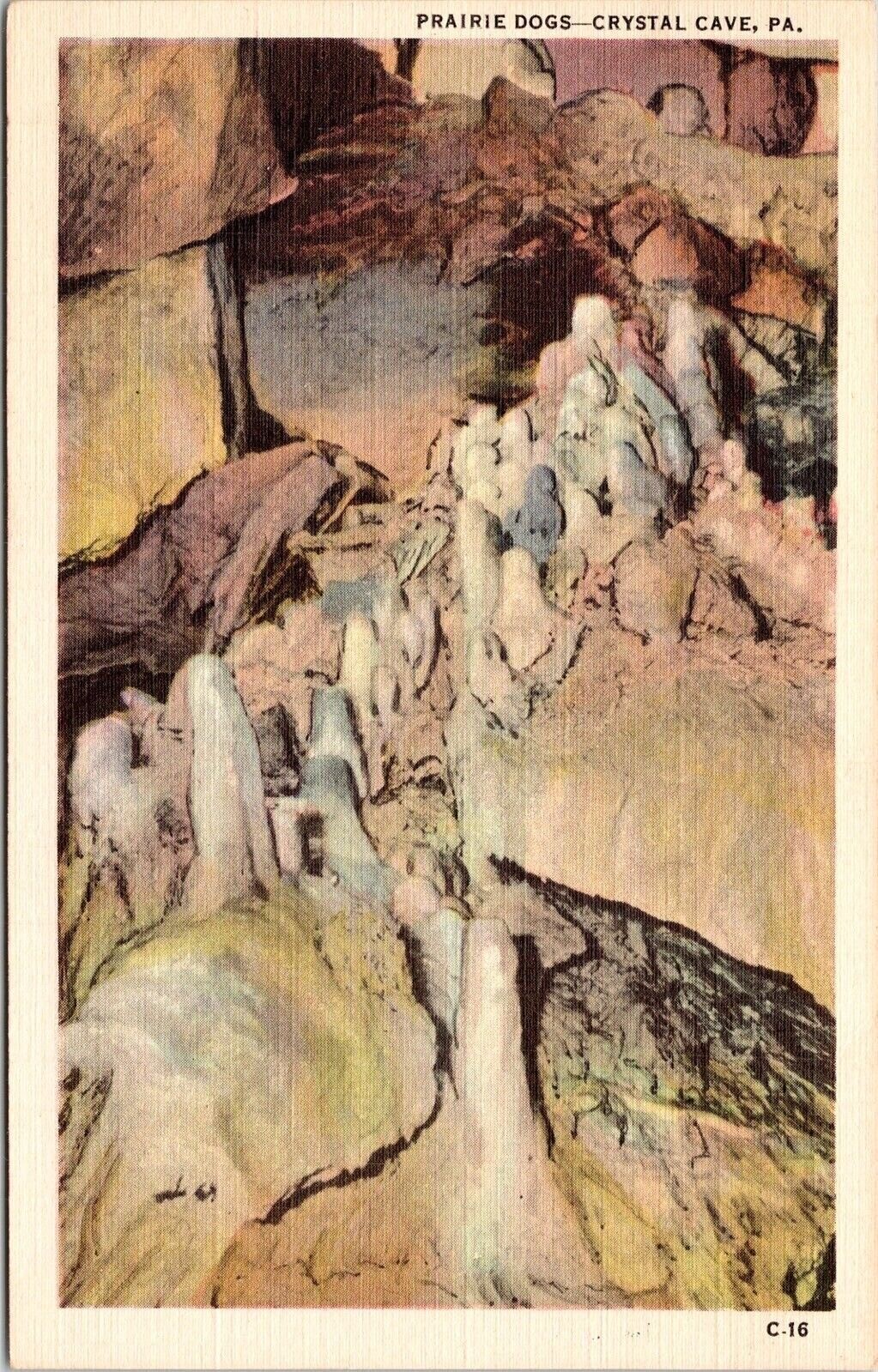 Great Natural Underground Crystal Cave Prairie Dogs Pennsylvania PA Postcard UNP