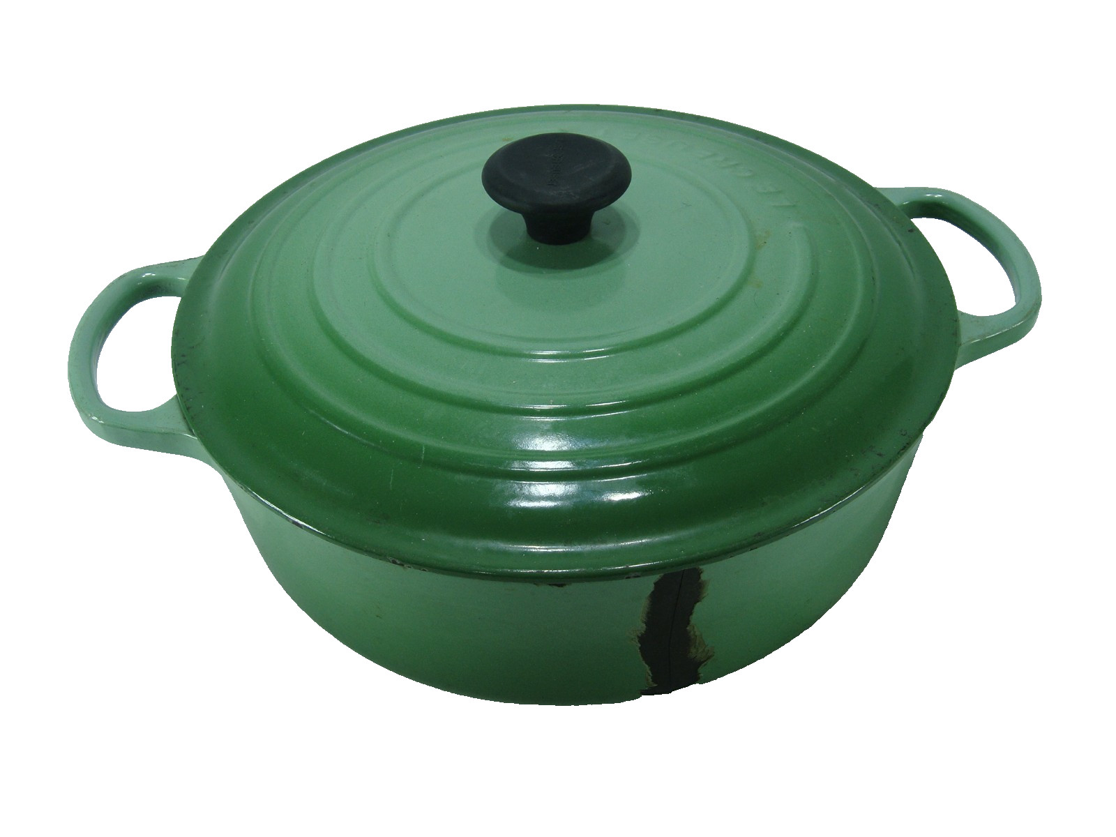 Le Creuset Dutch Oven Round #30 12 inch Wide w/Matching Lid Bad Crack Lid Good