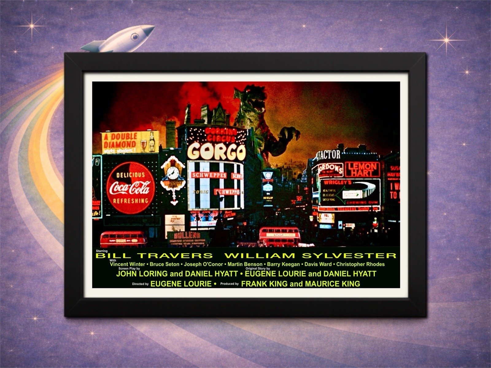 Framed Gorgo 1961 Print – London Piccadilly Circus Monster Scene Art