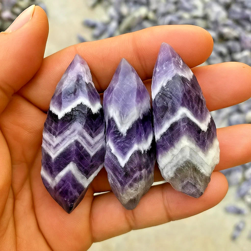 Natural Raw Chevron Amethyst Chunk Healing Crystal Mineral Rock Specimen DIY 3PC