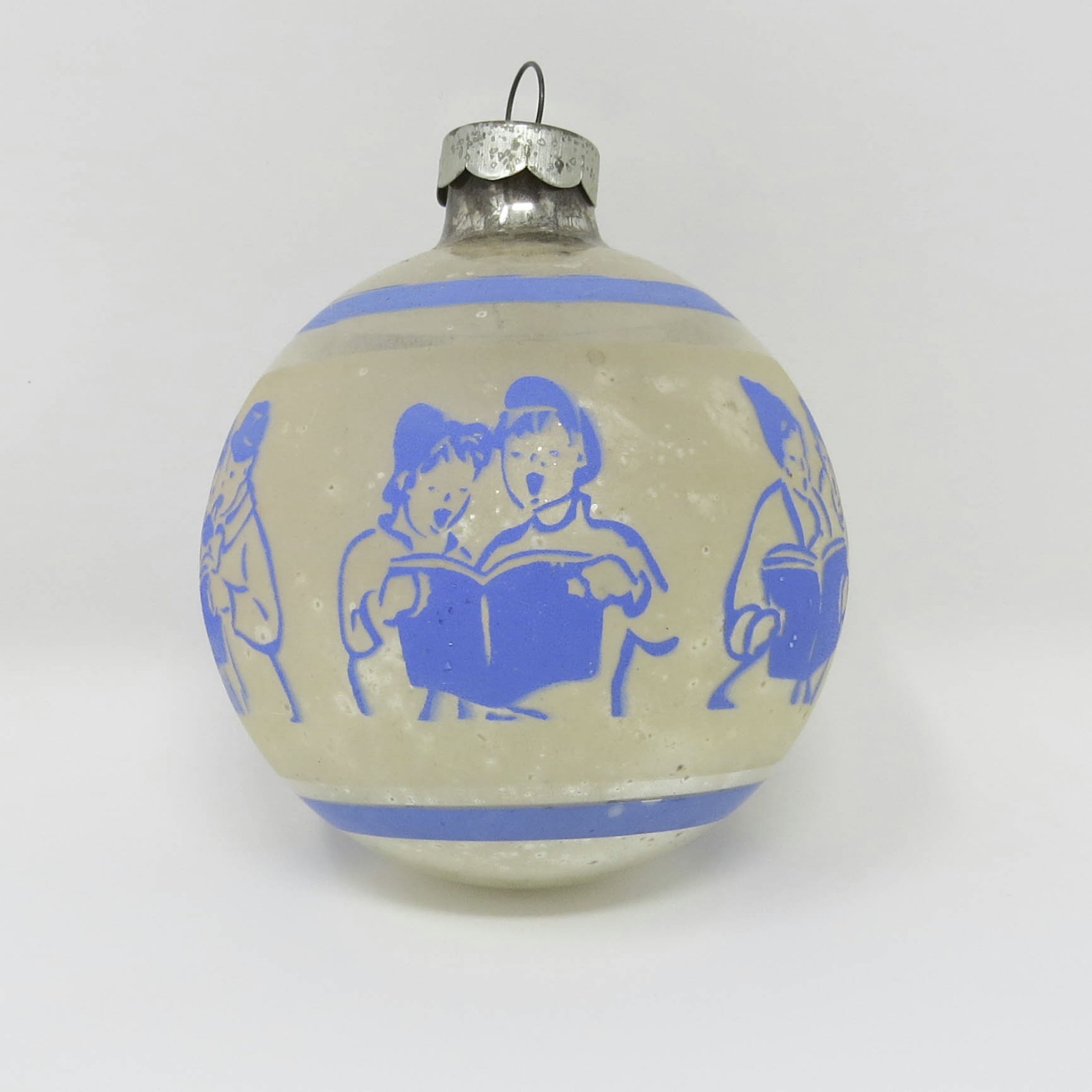 Vintage Carolers Stenciled Glass Christmas Ornament ~ 2-1/2