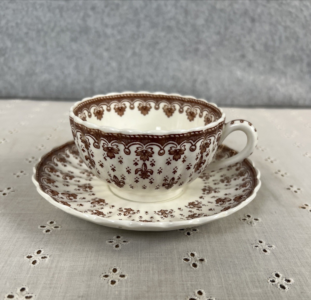 Vtg Spode Copeland Fleur De Lis Fluted Design Cup & Saucer Set 60’s (8 available