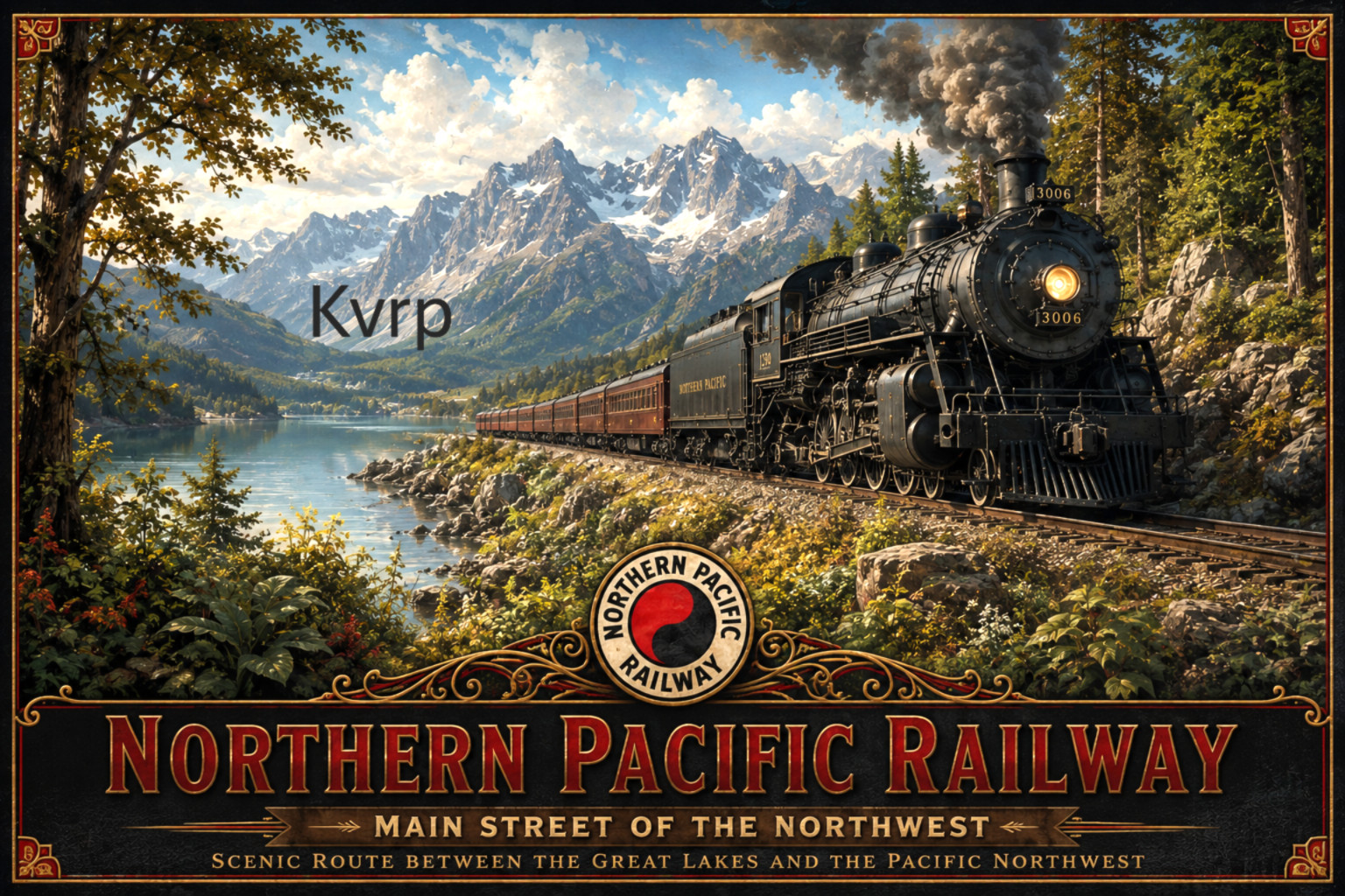 Northern Pacific Railway Steam Train Poster Vintage Style Railroad Art 19x13