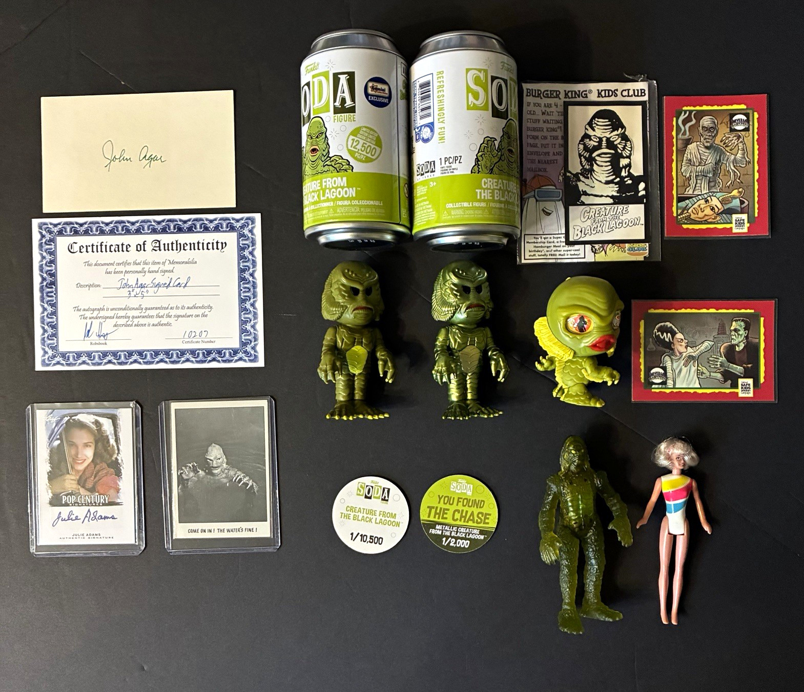 Creature from the black lagoon lot of figures and signatures Julie Adams