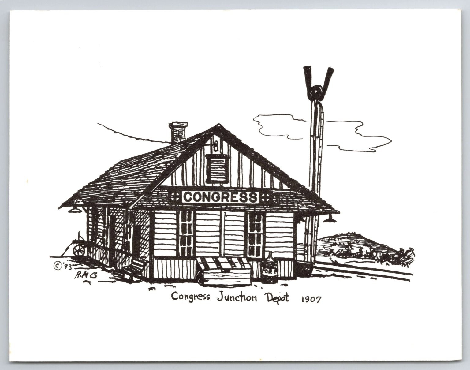 Congress Junction Depot Arizona 1907 Train Station Drawing Postcard 1993