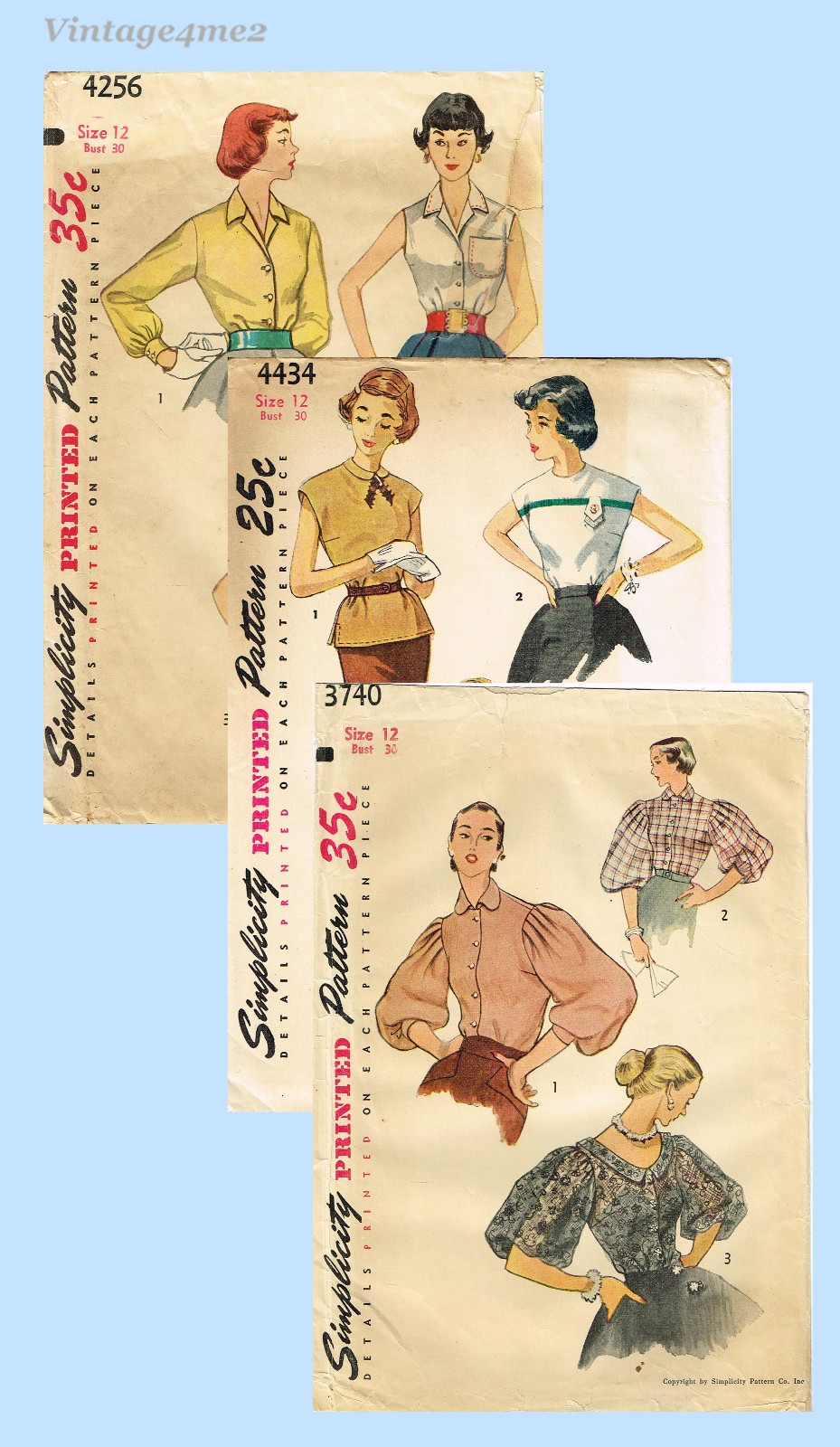 V4me2 Outlet Vintage Sewing Pattern Lot 1950s Blouses Sz 30 Bust  OSFeb2630B