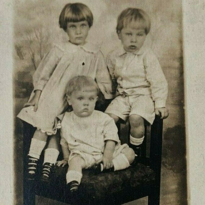 Vintage 1917 - 1930 Real Photo Postcard RPPC Portrait of Children Boys Girl