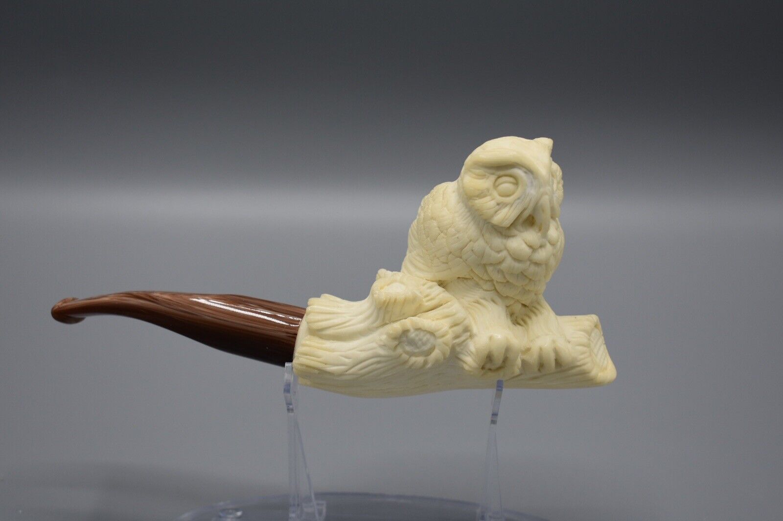The Great Horned Owl Smoking Pipe New Block Meerschaum Handmade Custom Case#981