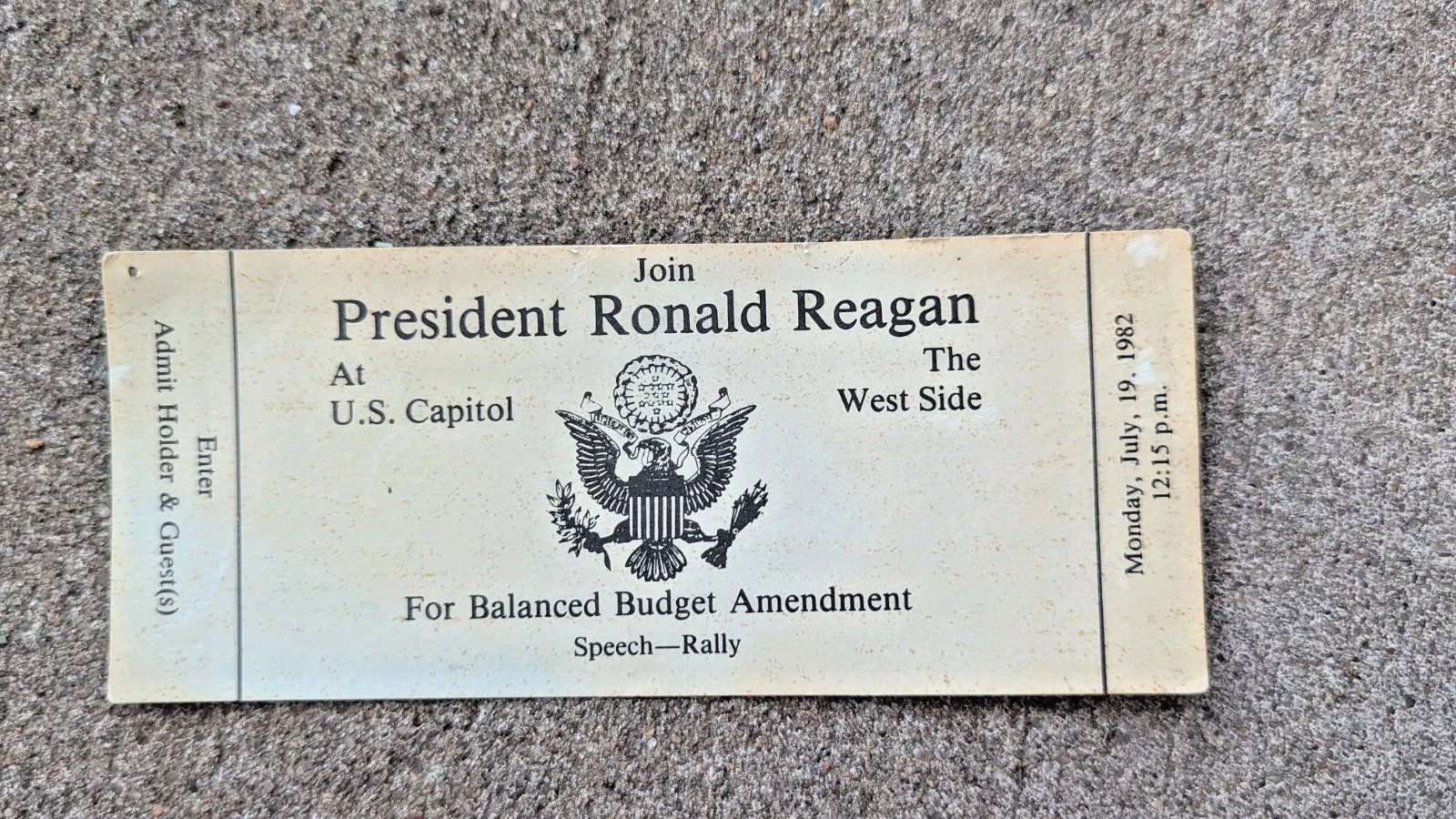 1982 Ronald Reagan Balanced Budget Amendment Rally Ticket