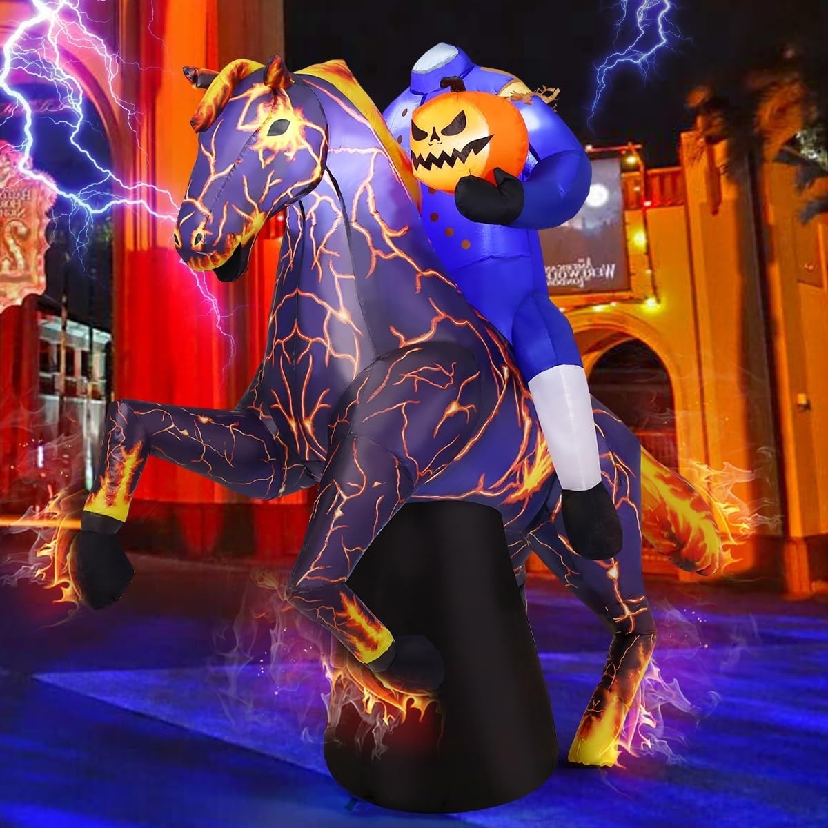 6FT Long Halloween Inflatables Headless Horseman Outdoor Decorations Blow up Lig